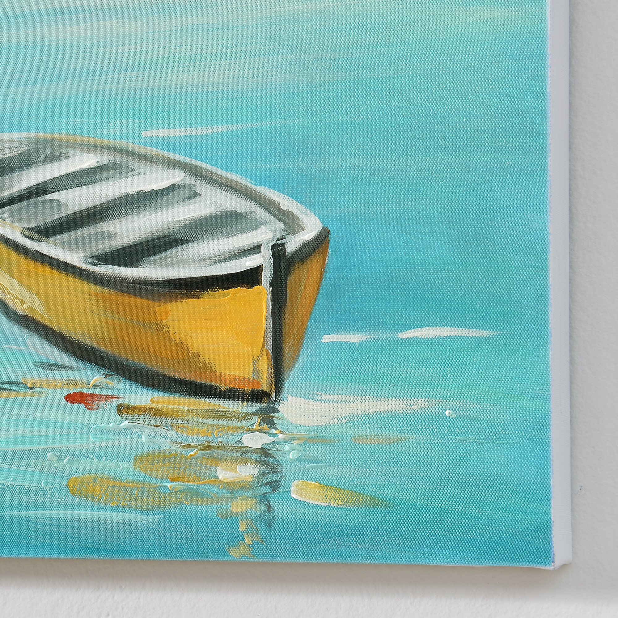 Wandbild 30x30cm Boot Handgemalt Leinwand GERAHMT Acryl Gemälde art.work