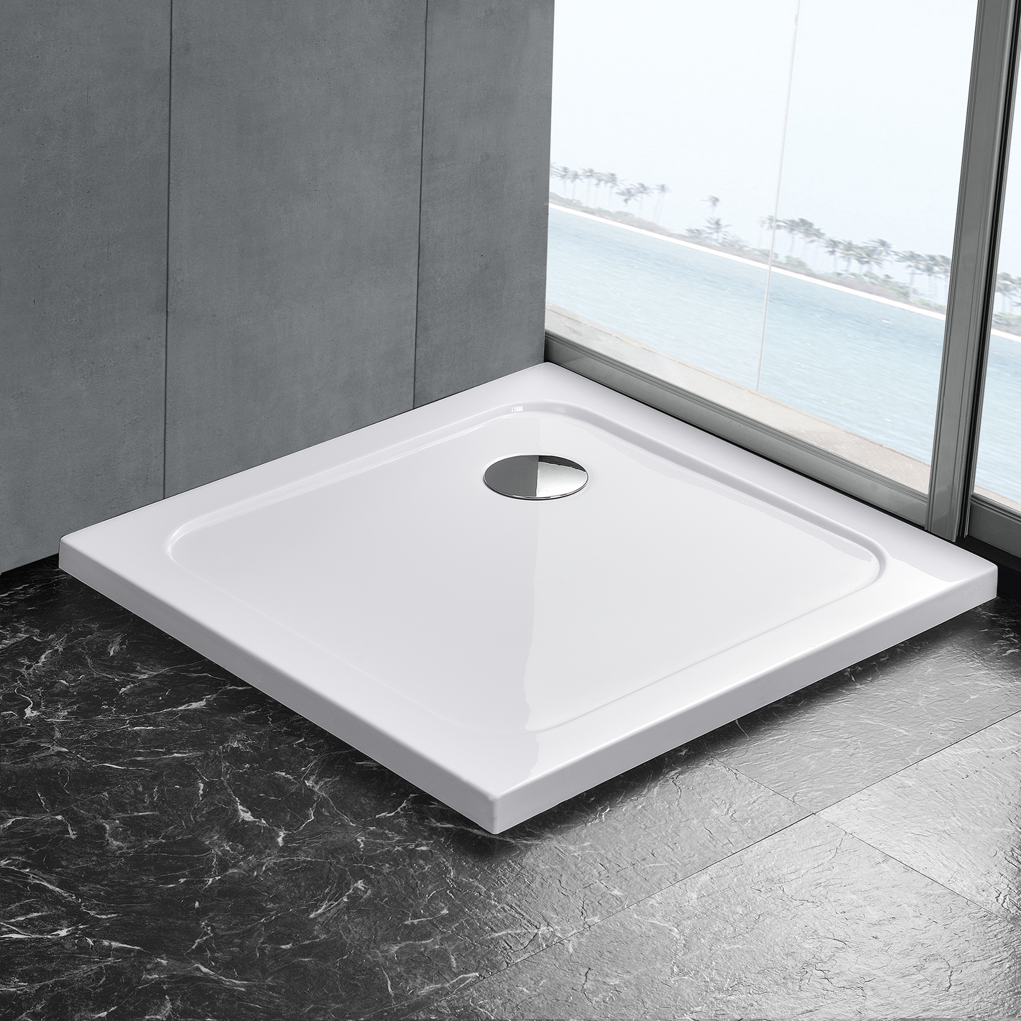 Duschwanne 100x100cm reinweiß Duschtasse quadratisch extra flach Bad