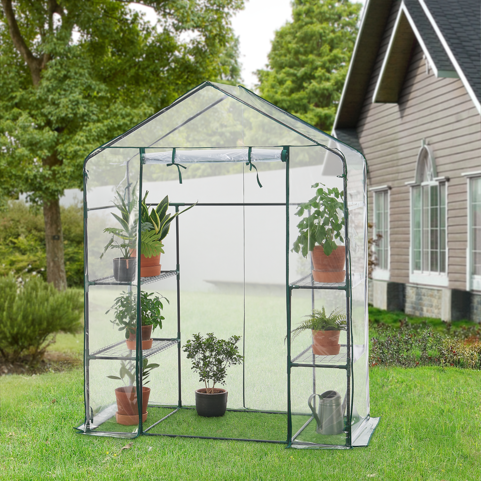 Serra da Giardino Hoorn a Forma di Casetta con Scaffali a 4 Ripiani [en.casa]