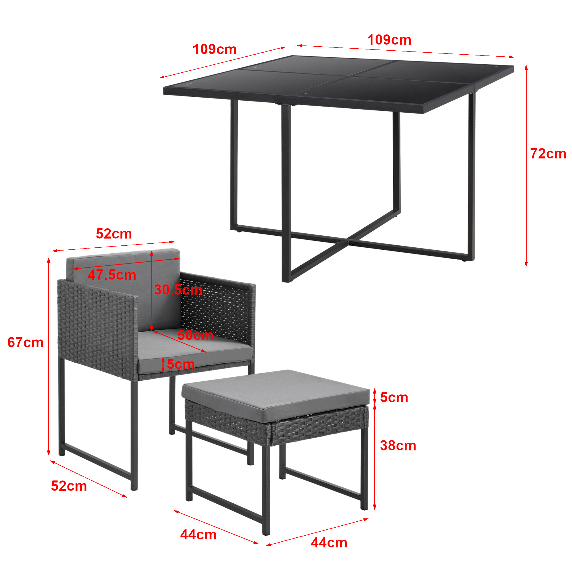 [en.casa] Gartenmöbel Loungeset Sitzgruppe Outdoor Tisch Stuhl Hocker