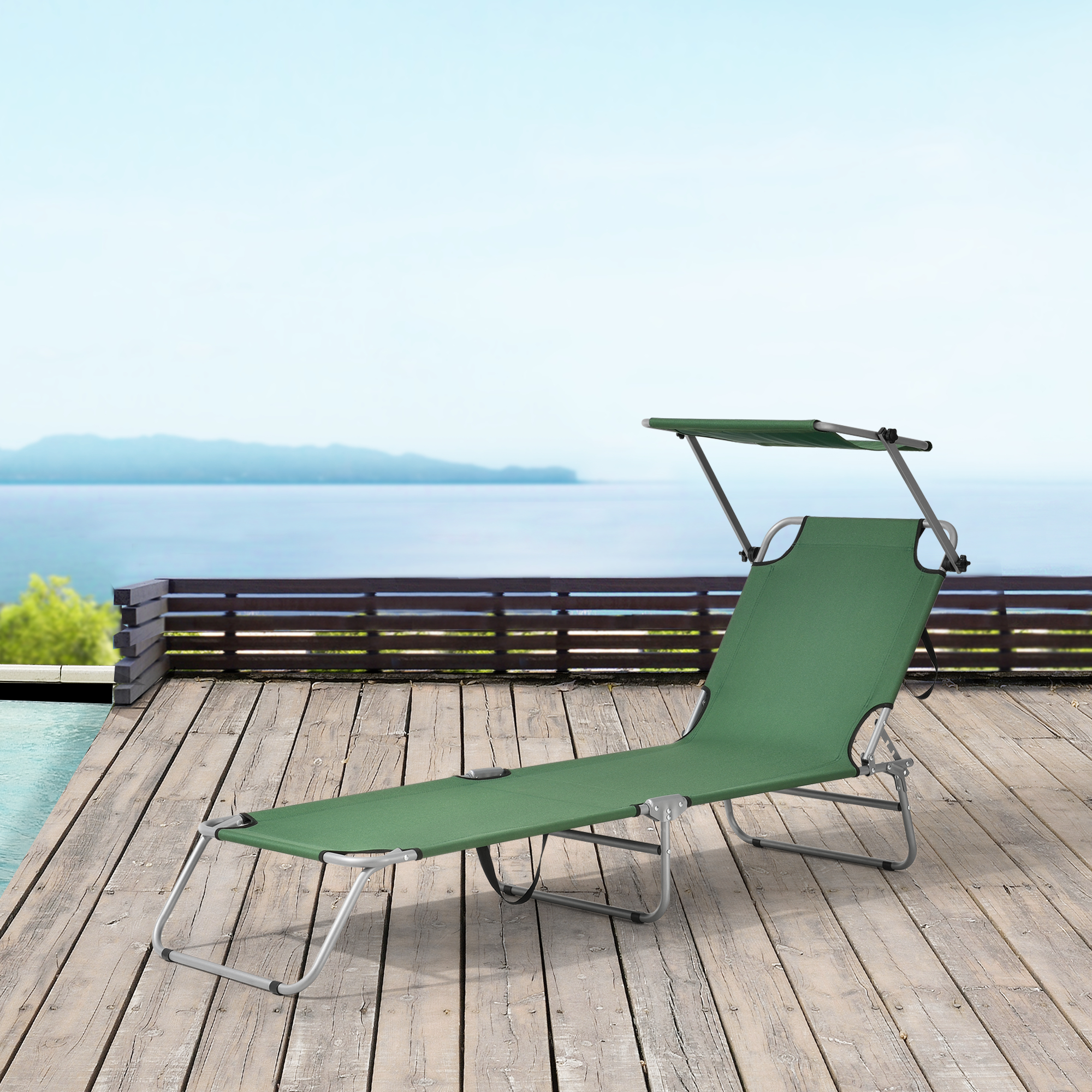Lettino Prendisole Argozelo con Tettuccio Parasole Sdraio Portatile - Verde Scuro casa.pro