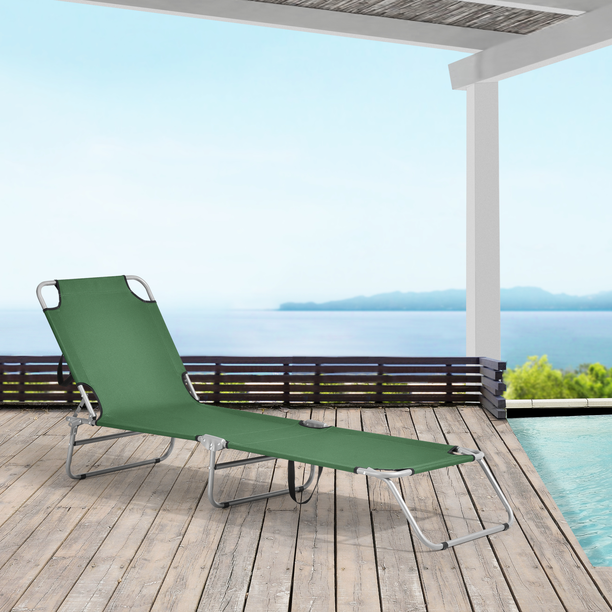 Lettino Prendisole Carcao con Schienale Reclinabile Sdraio Mare Portatile - Verde Scuro casa.pro