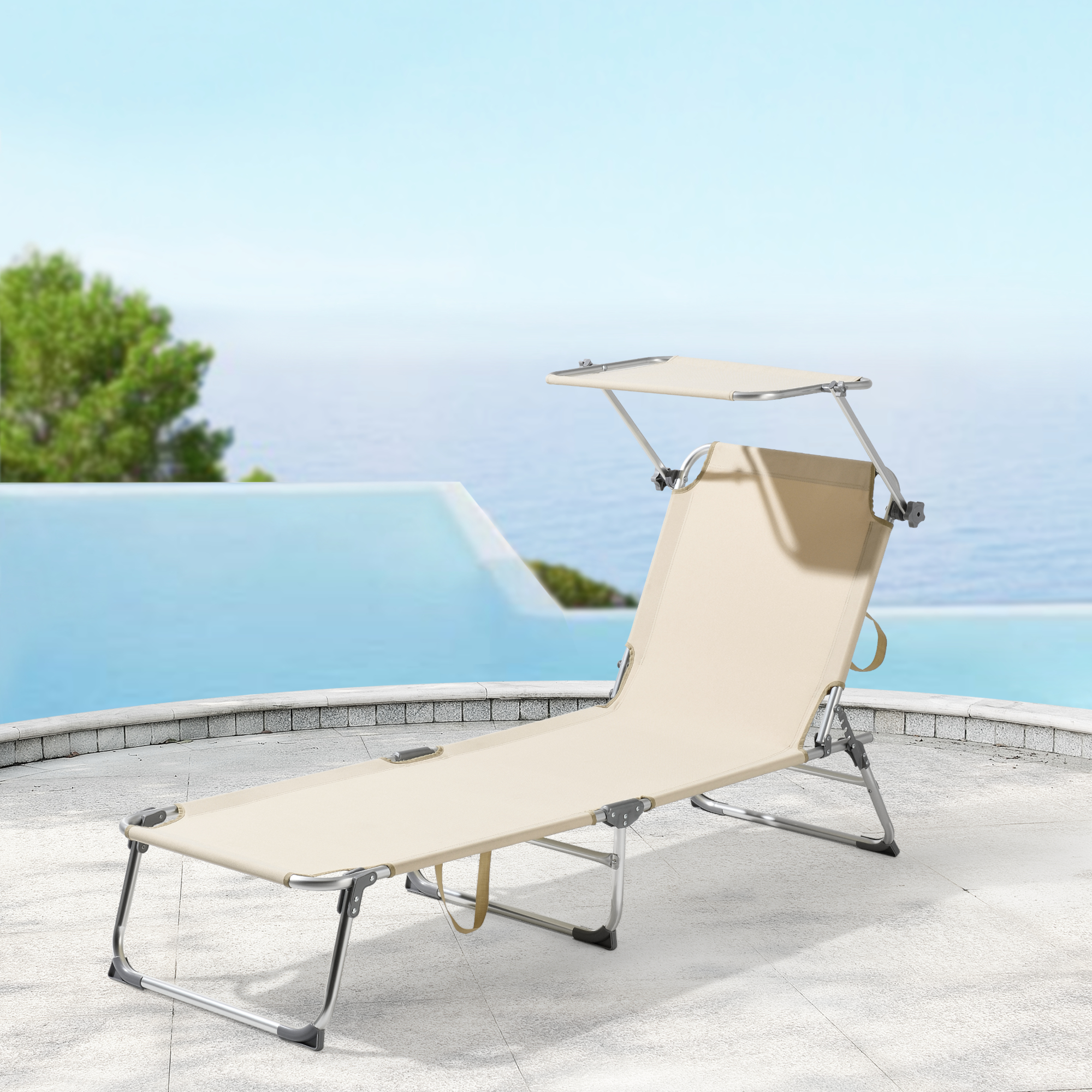 Lettino Prendisole Pieghevole Legorreta con Tettuccio Parasole e Schienale Reclinabile - Beige [en.casa]
