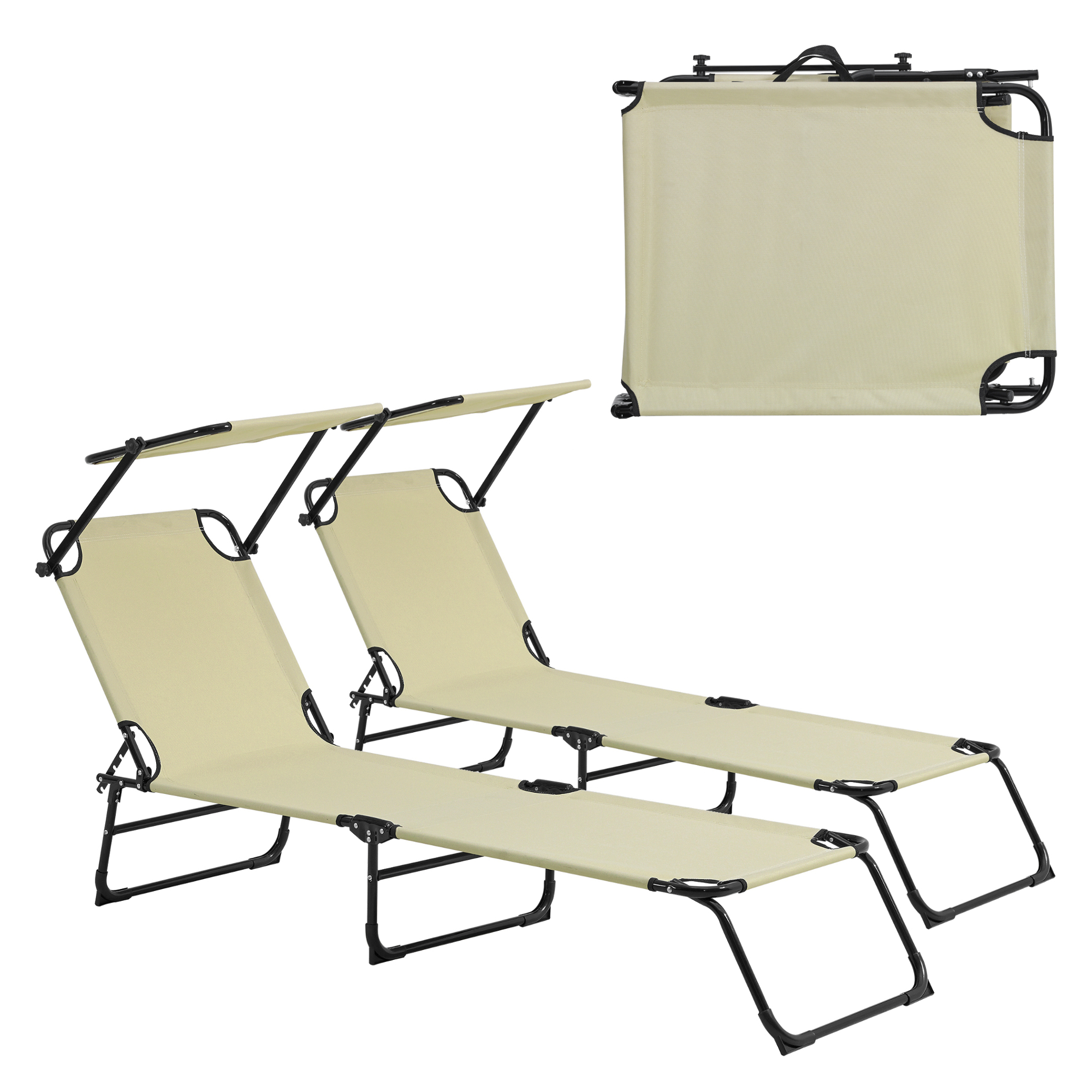 Set di 2 Lettini Prendisole Lomeda con Tettuccio Parasole e Schienale Reclinabile - Color Crema casa.pro
