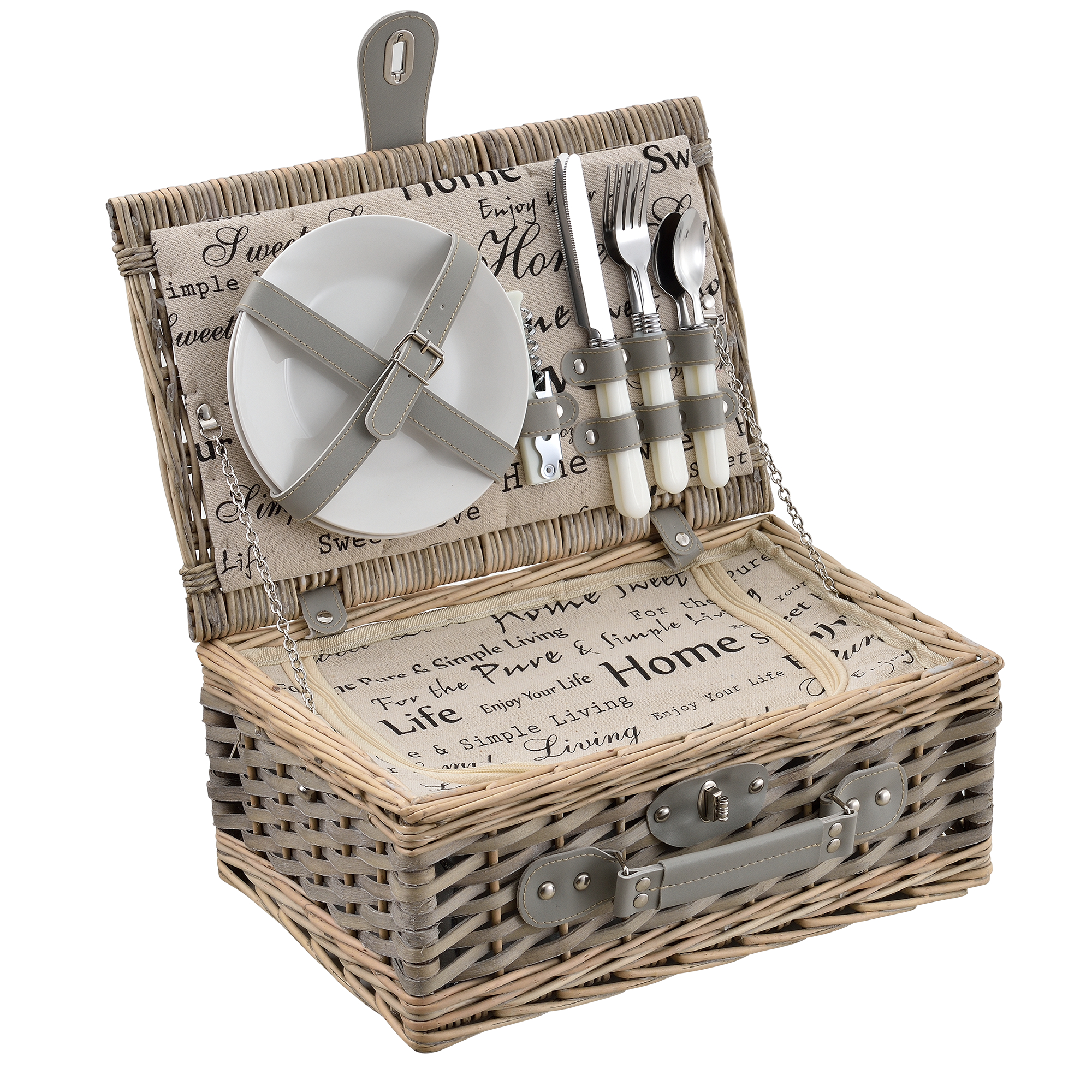 Cestino da Picnic per 2 Persone Valigia Picnic in Rami di Salice Vintage - Interno Fantasia casa.pro