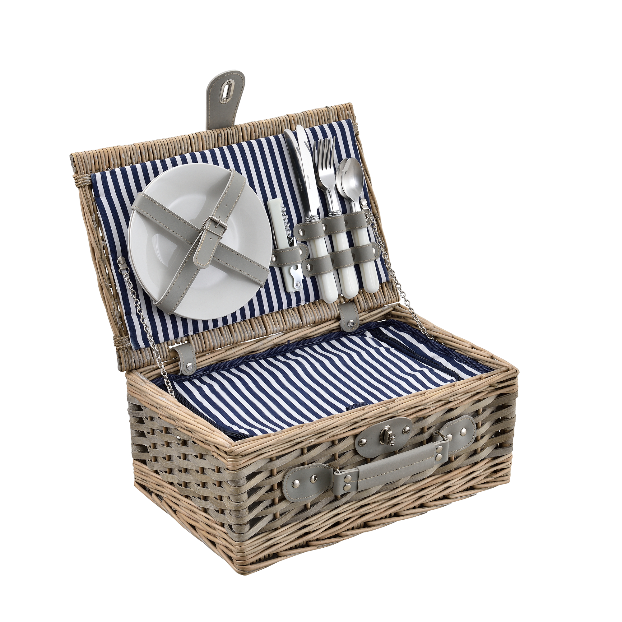 Cestino da Picnic per 2 Persone Valigia Picnic in Rami di Salice Vintage - Interno Blu-Bianco casa.pro