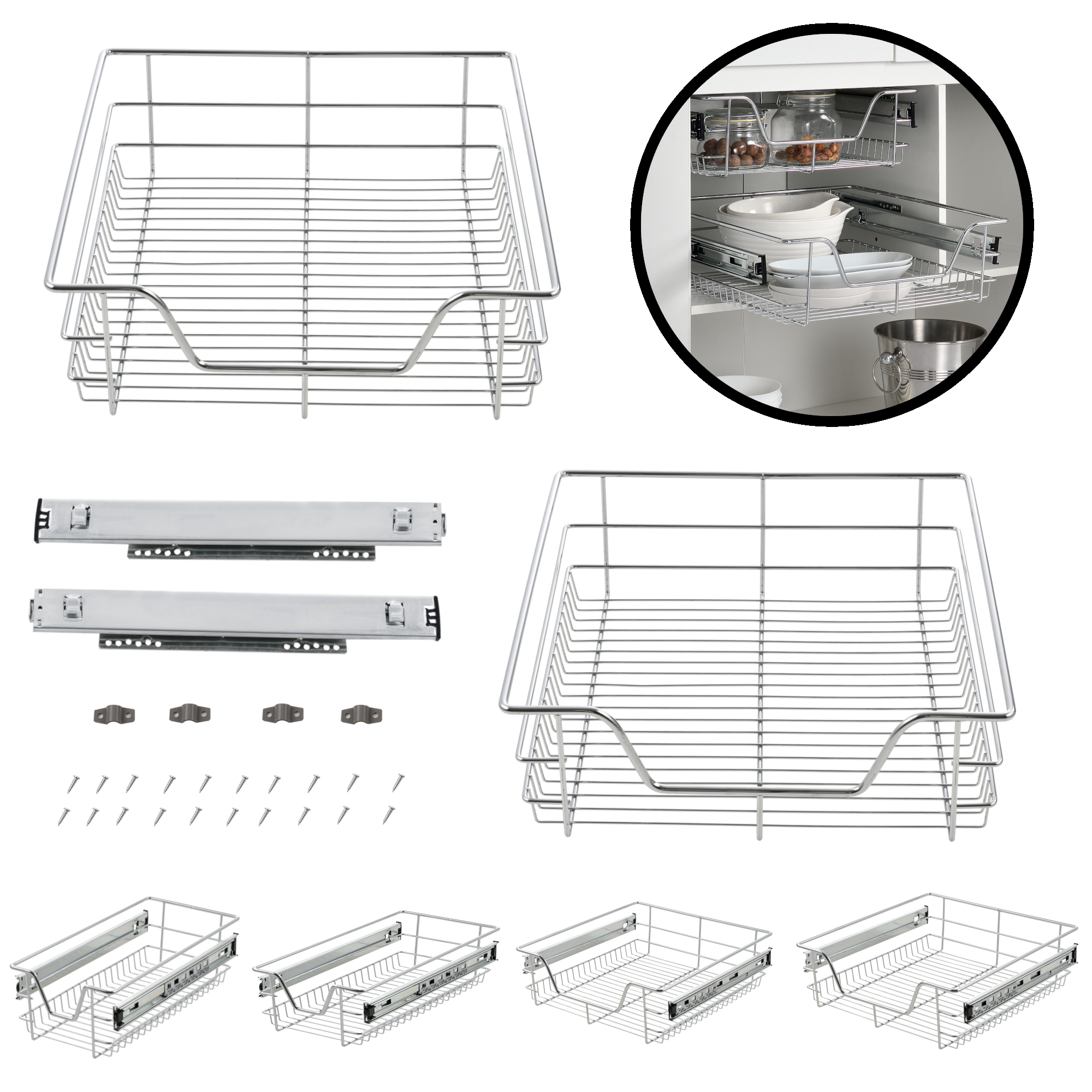 2x Teleskopschublade Küchenschublade Korbauszug Schubladen-Set zum