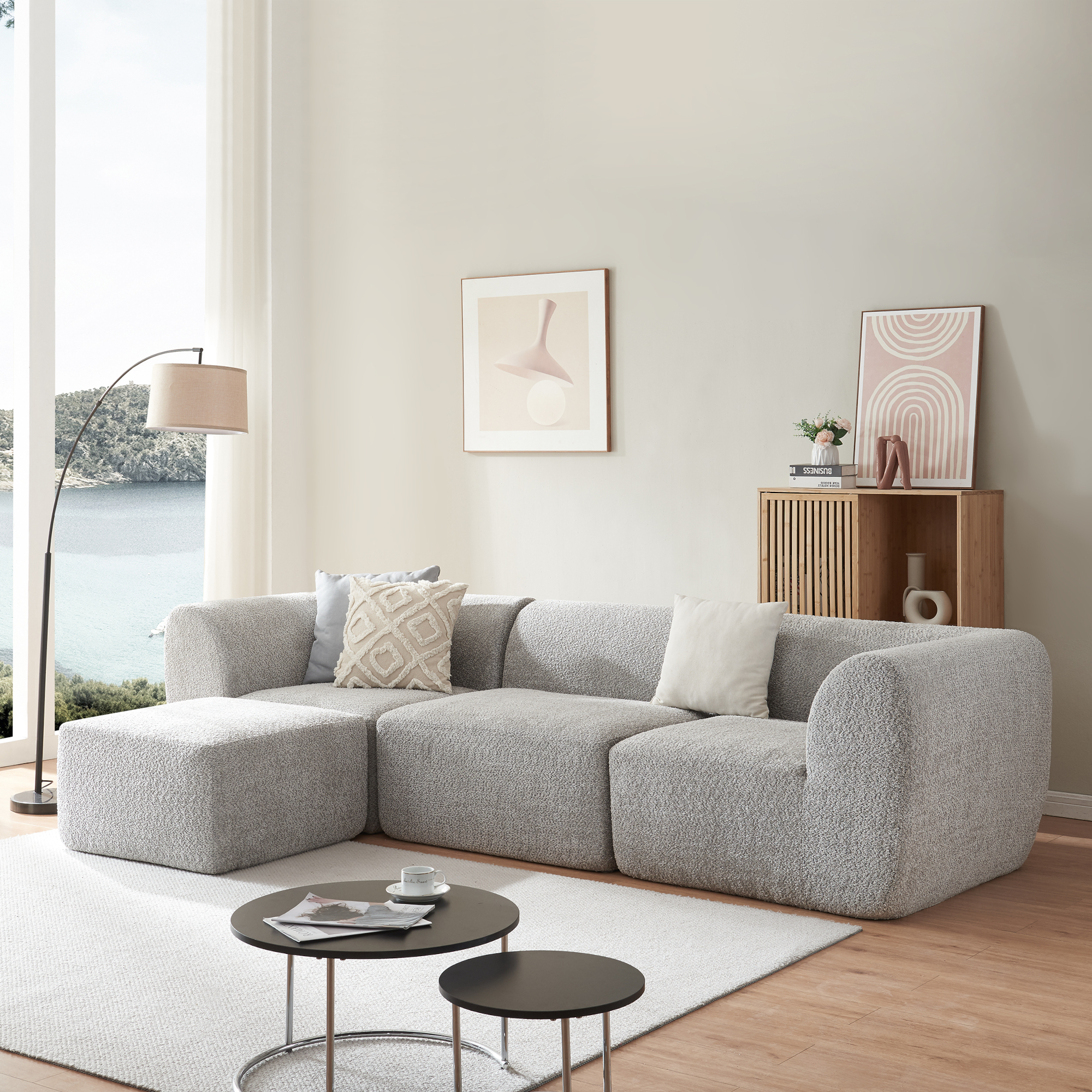 Image of Divano Componibile a 3 Posti Chaise Longue Divano Modulare 76x313x181 cm Serie Hurvas - Grigio [en.casa]