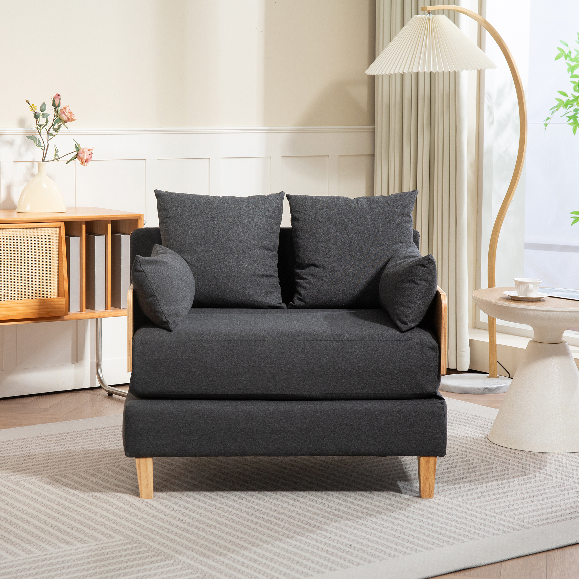 [En.Casa] Poltrona Trasformabile In Letto Con Apertura A Libro Divano Ribaltabile In Letto Singolo Rivestimento In Tessuto Cuscini Inclusi 81X88X68Cm Grigio Scuro