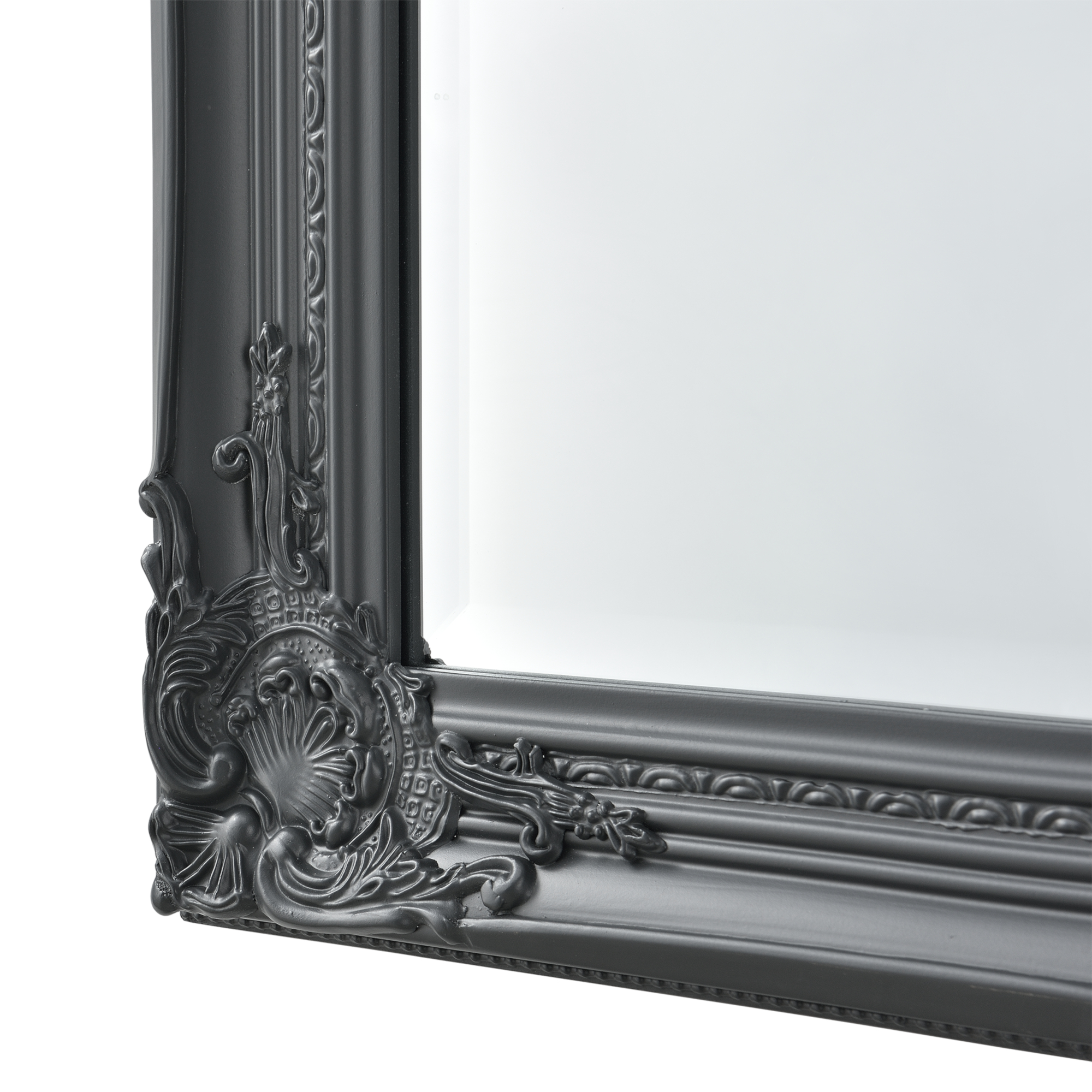 Specchio da Parete a Figura Intera 132 x 42 x 3,5 cm Forma Rettangolare con Fissaggio Verticale//Orizzontale Cornice in Eucalipto Stile Barocco Grigio Scuro en.casa