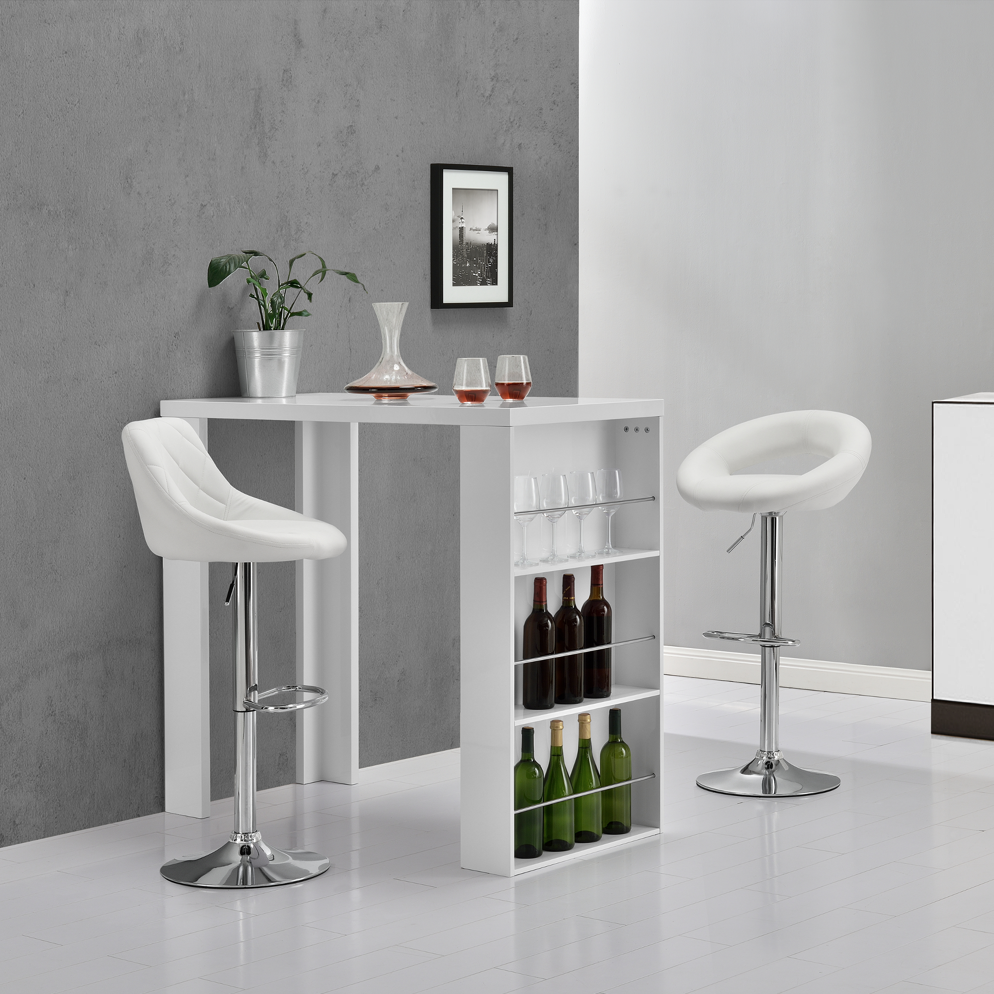 Tavolo da Bar Bonn Bancone con 3 Scomparti Aperti 117 x 57 x 107 cm - Bianco [en.casa]