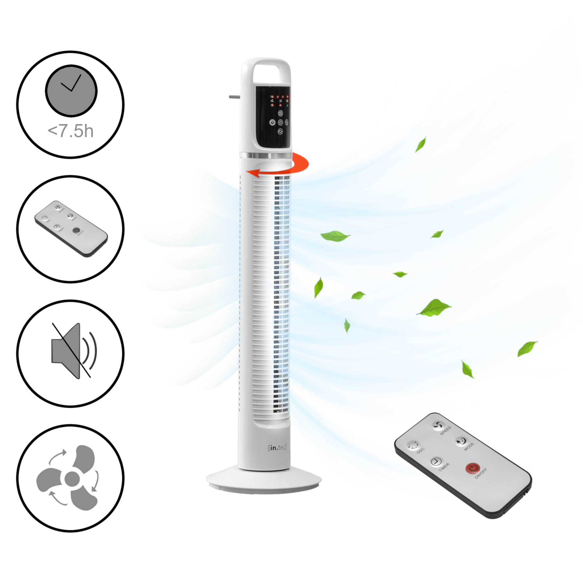 in.tec Turmventilator Standventilator Säulenventilator Funk Fernbedienung weiß 