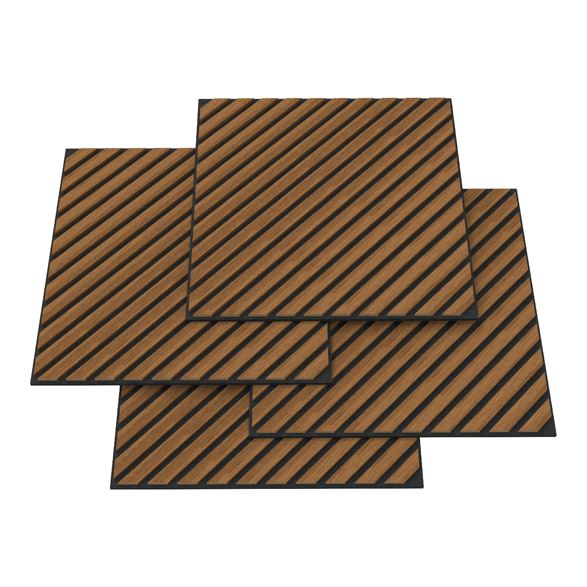 Neu.Holz Set Di 16 Pannelli Murali 3D Fonoassorbenti 60X60 Cm A Listelli Diagonali Per Pareti Soffitti Moduli Decorativi Copertura 5,76 M² - Effetto Legno Teak-image