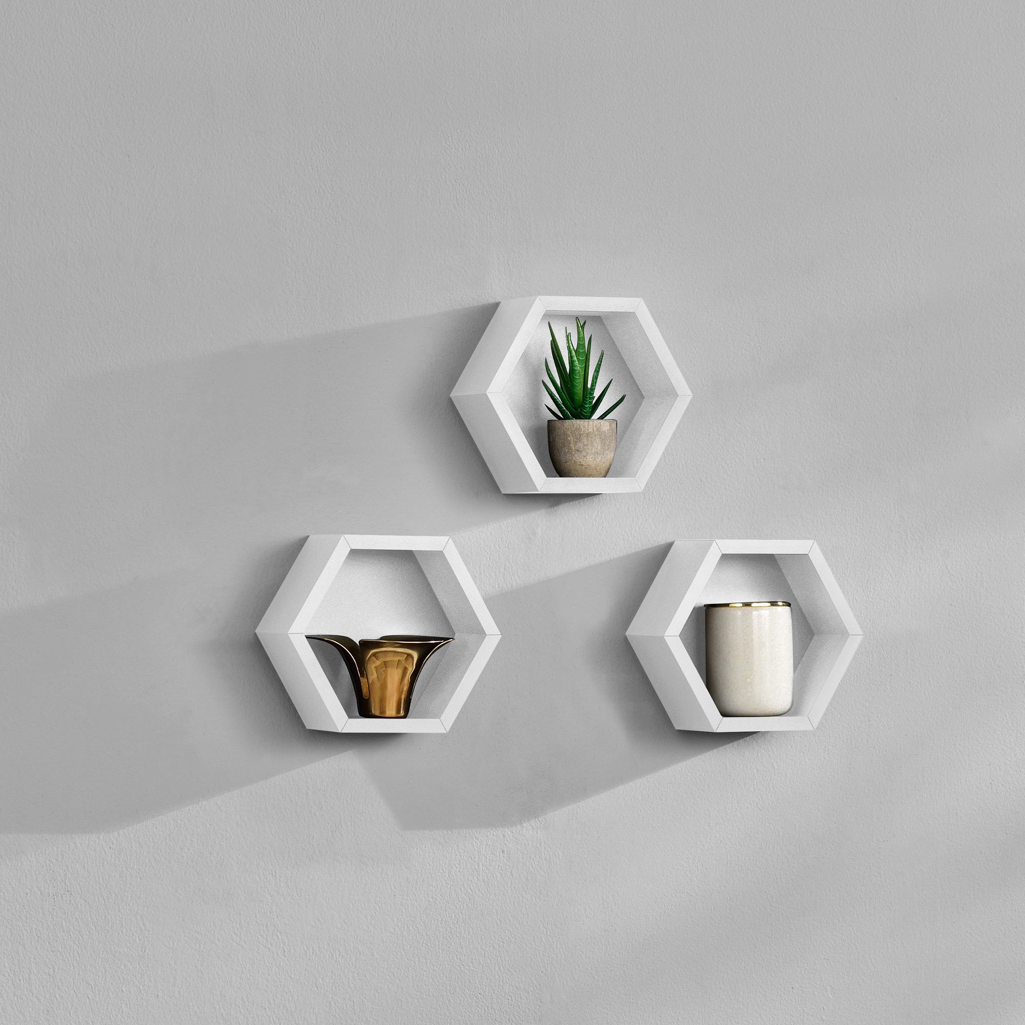 [en.casa]® 3 pieces set hexagon wall shelf hanging shelving Design comb