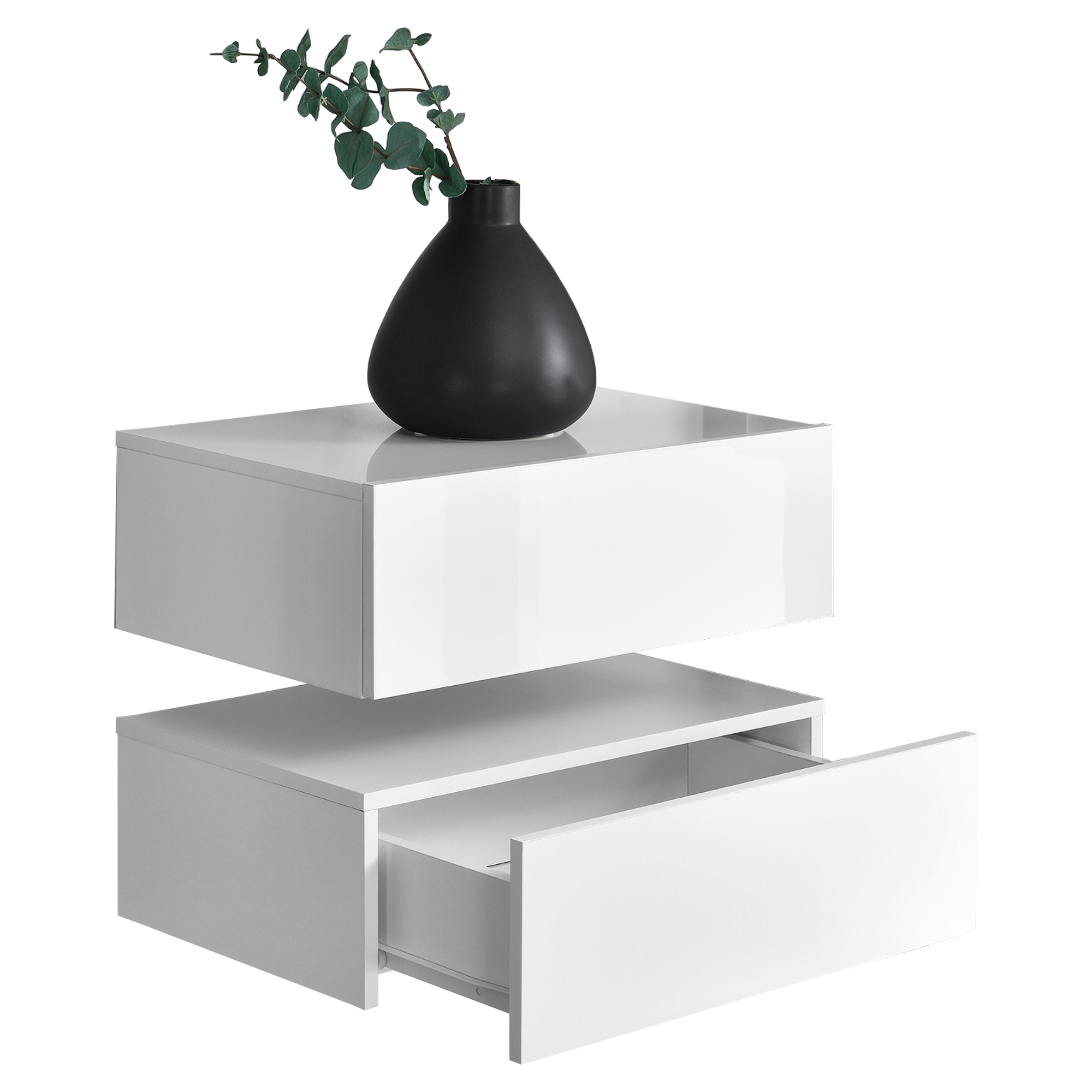 [en.casa] 2x Wandregal mit Schublade Hängeregal Wand Kommode Weiß