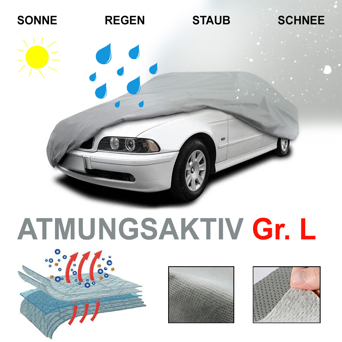Abdeckung Atmungsaktiv mit Reißverschluss PREMIUM Ganzgarage Auto Garage Plane