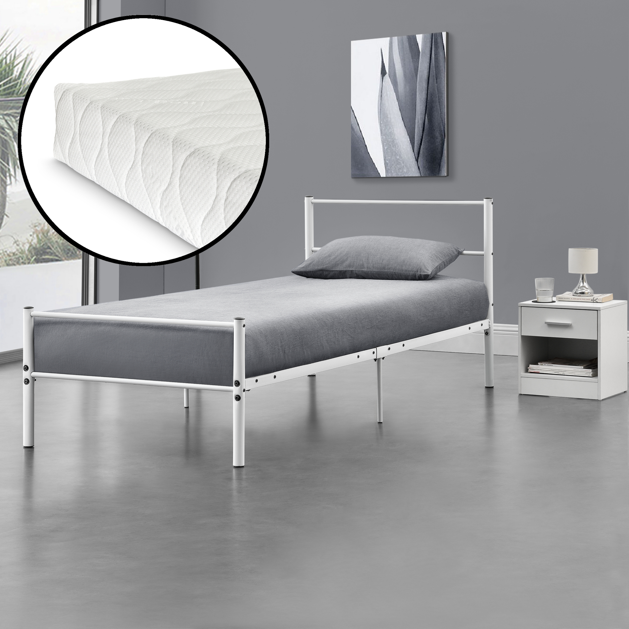 Ensa Metallbett 90x200cm Weiß Mit Matratze Design Bett Schlafzimmer Metall