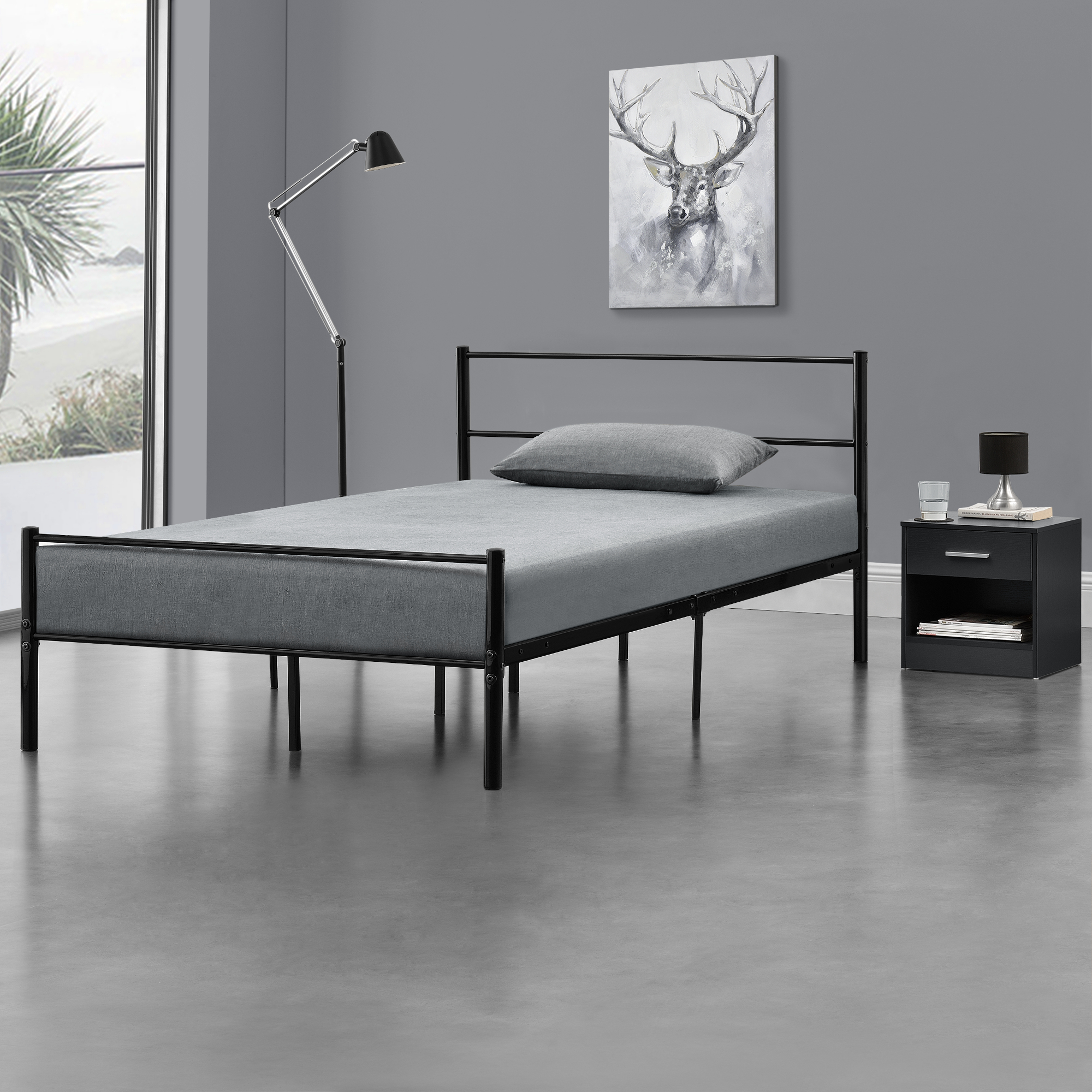 en.casa /® Lit en m/étal 120x200 noir cadre