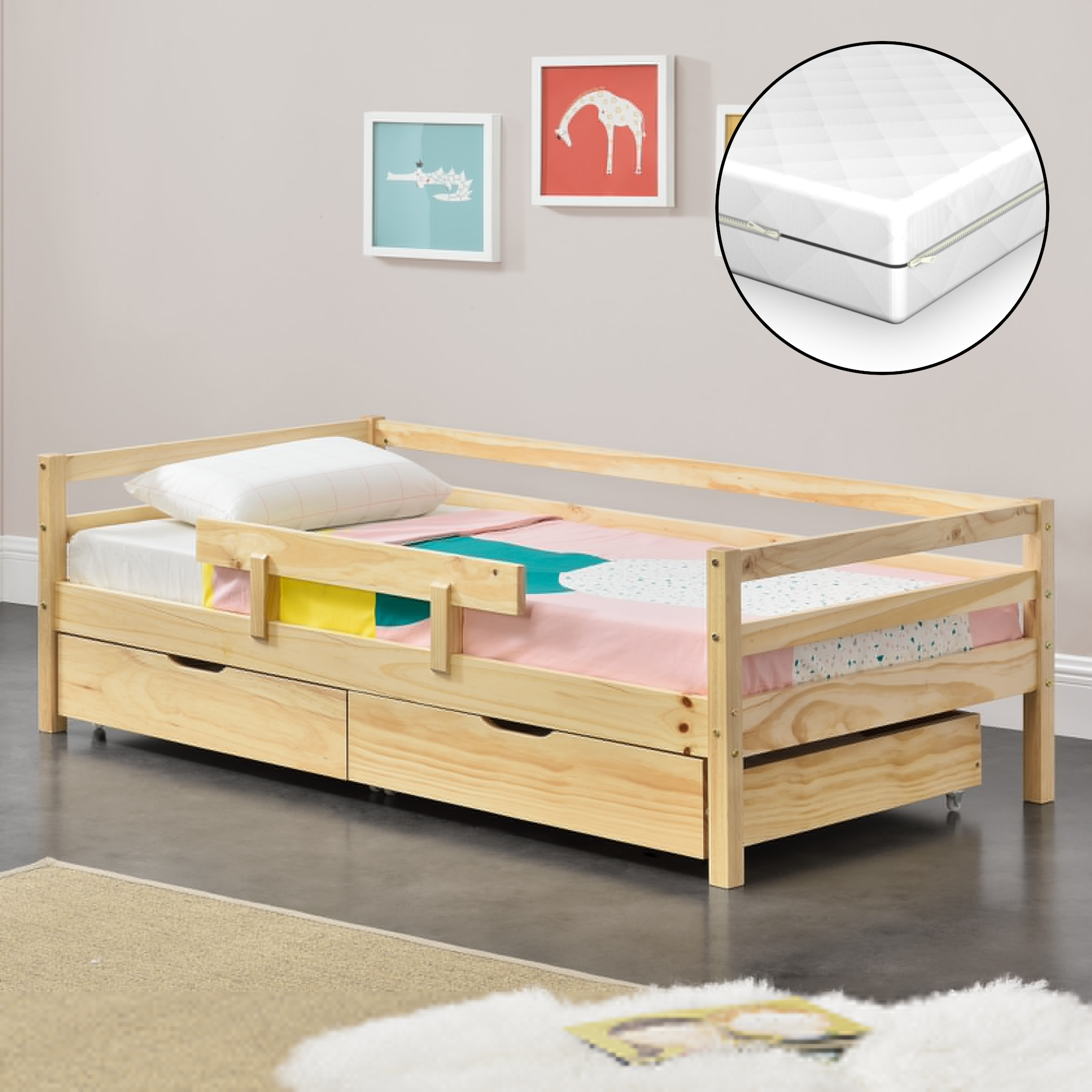 Cuna Con Colchón 70x140cm Cama para Niños Rausfallschutz Cajas de