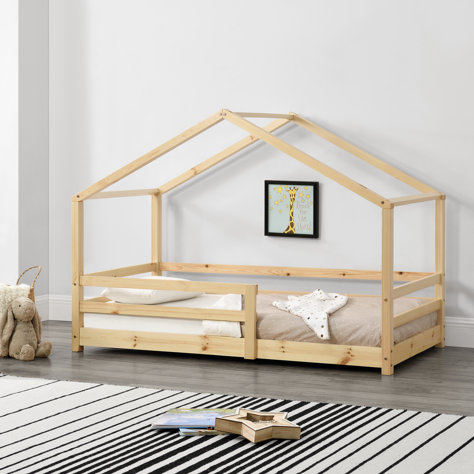 Letto per Cameretta Knätten a Casetta 90 x 200 cm con Sponde - Naturale [en.casa]