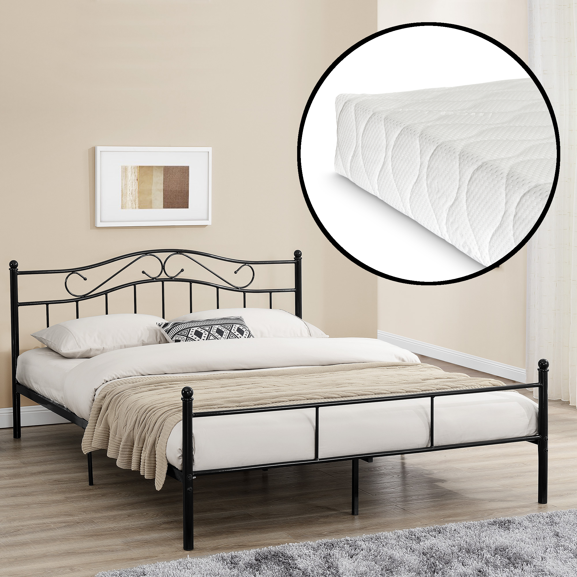 Design Polsterbett Mit Matratze 180 X 200 Cm Kunst Leder Schwarz Bett