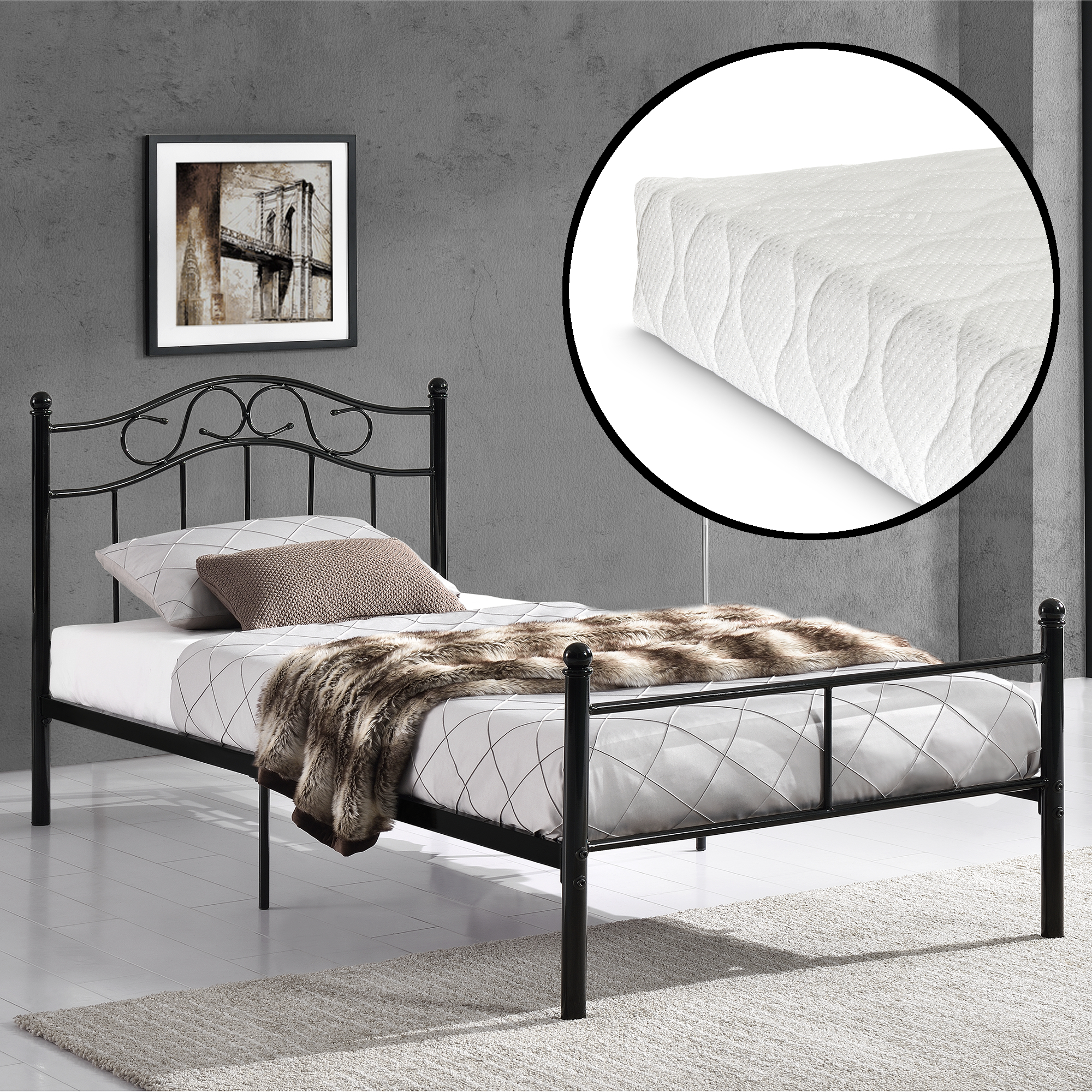 Design Polsterbett Matratze 140 X 200 Cm Kunst Leder Schwarz Bett