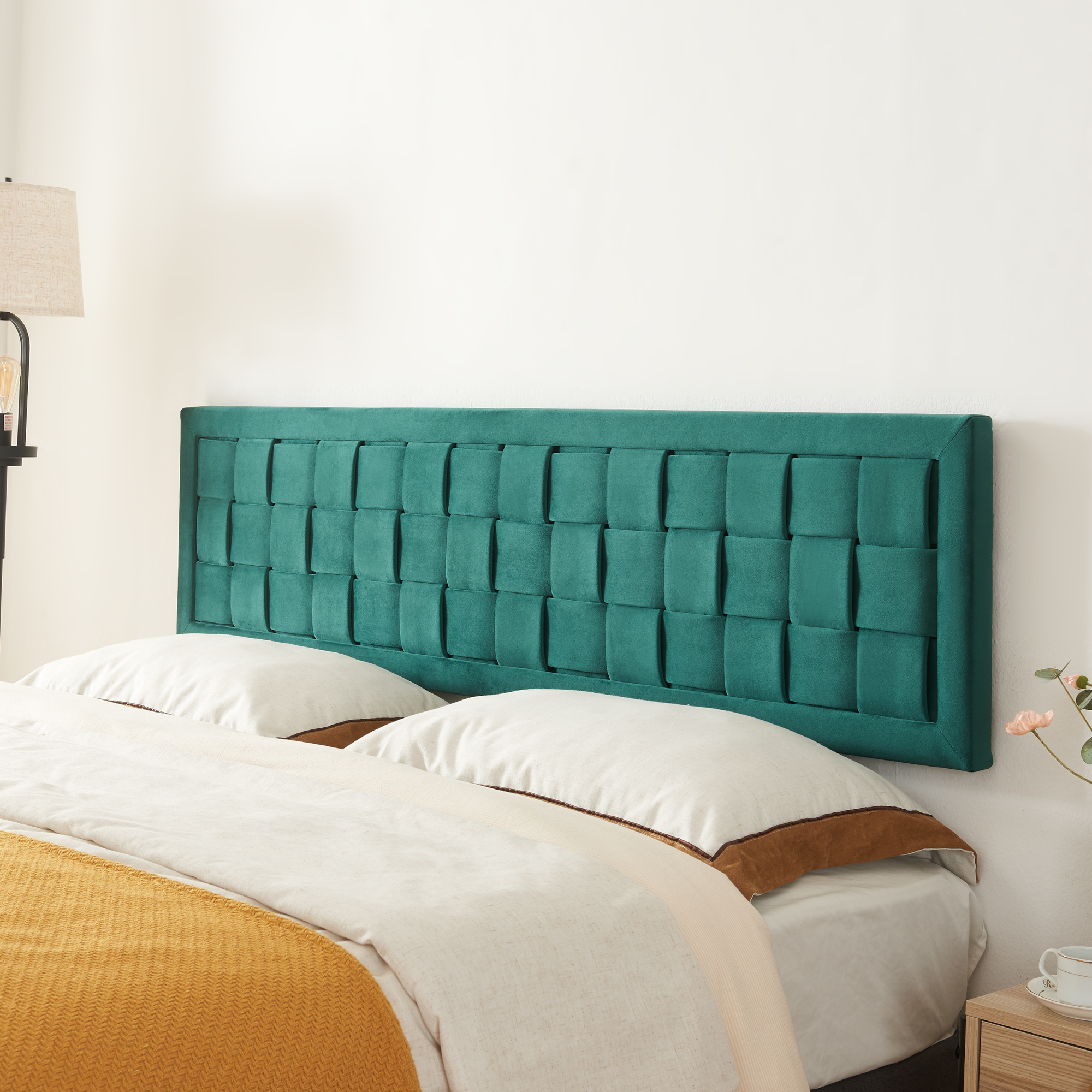 Testiera Imbottita Tervo da Parete per Letto Francese 140 x 50 cm - Verde [en.casa]