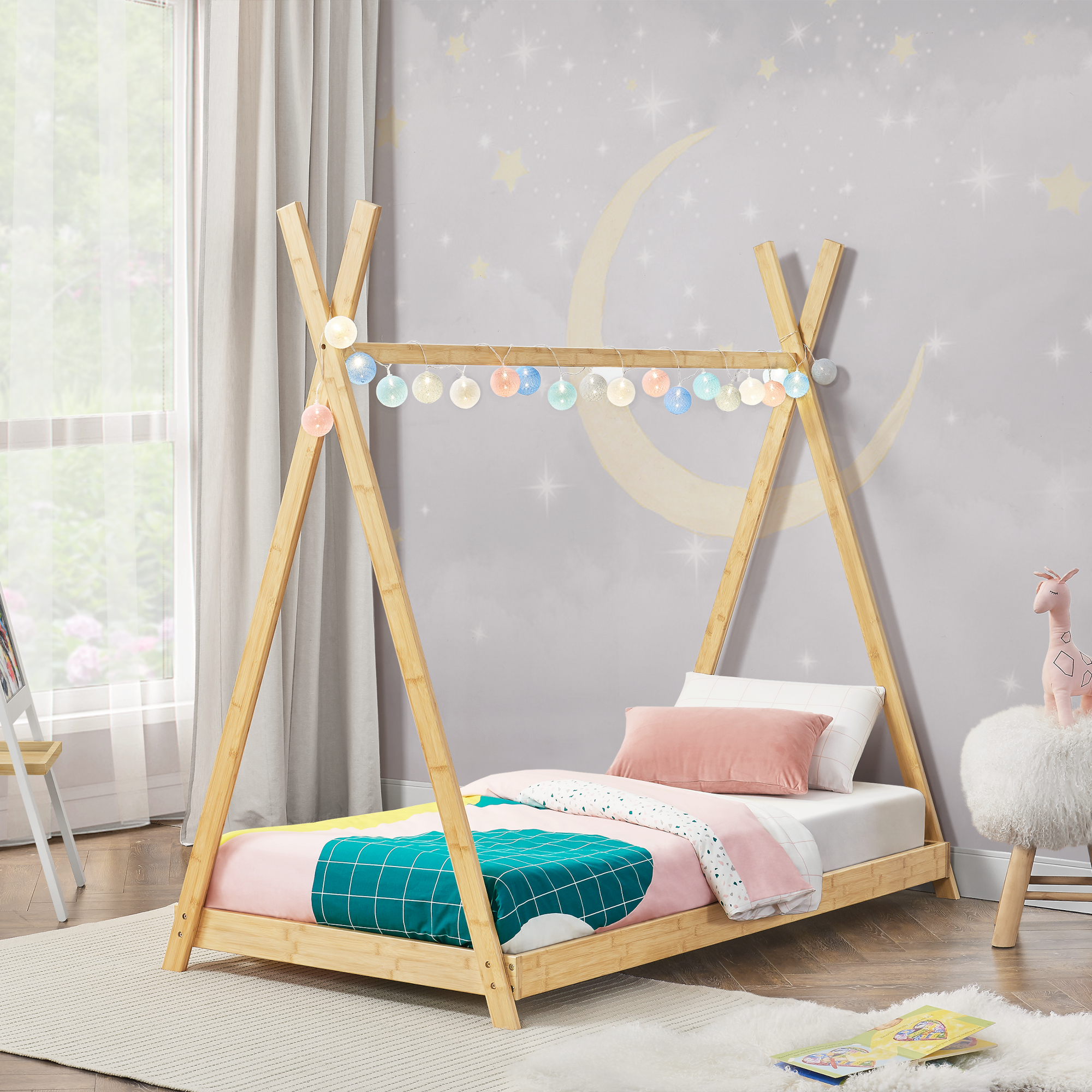 en.casa] Kinderbett 90x200cm Tipi Indianer Bett Holz Natur Bambus Kinder  Haus | eBay
