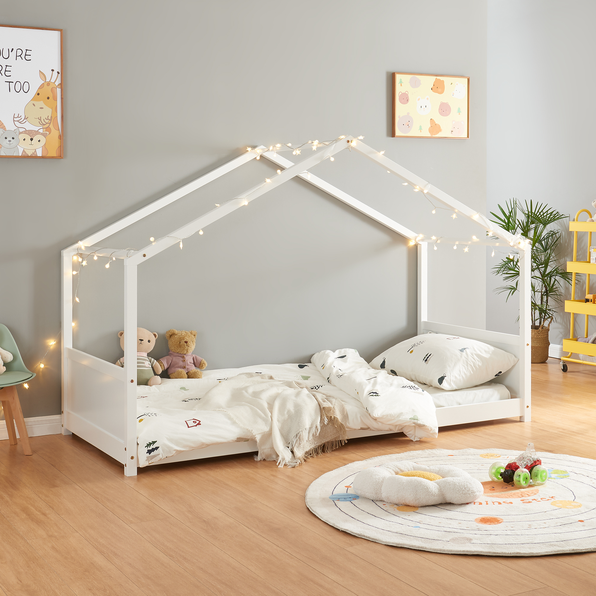 Image of Letto per Cameretta Simo a Forma di Casetta 90 x 200 cm - Bianco [en.casa]
