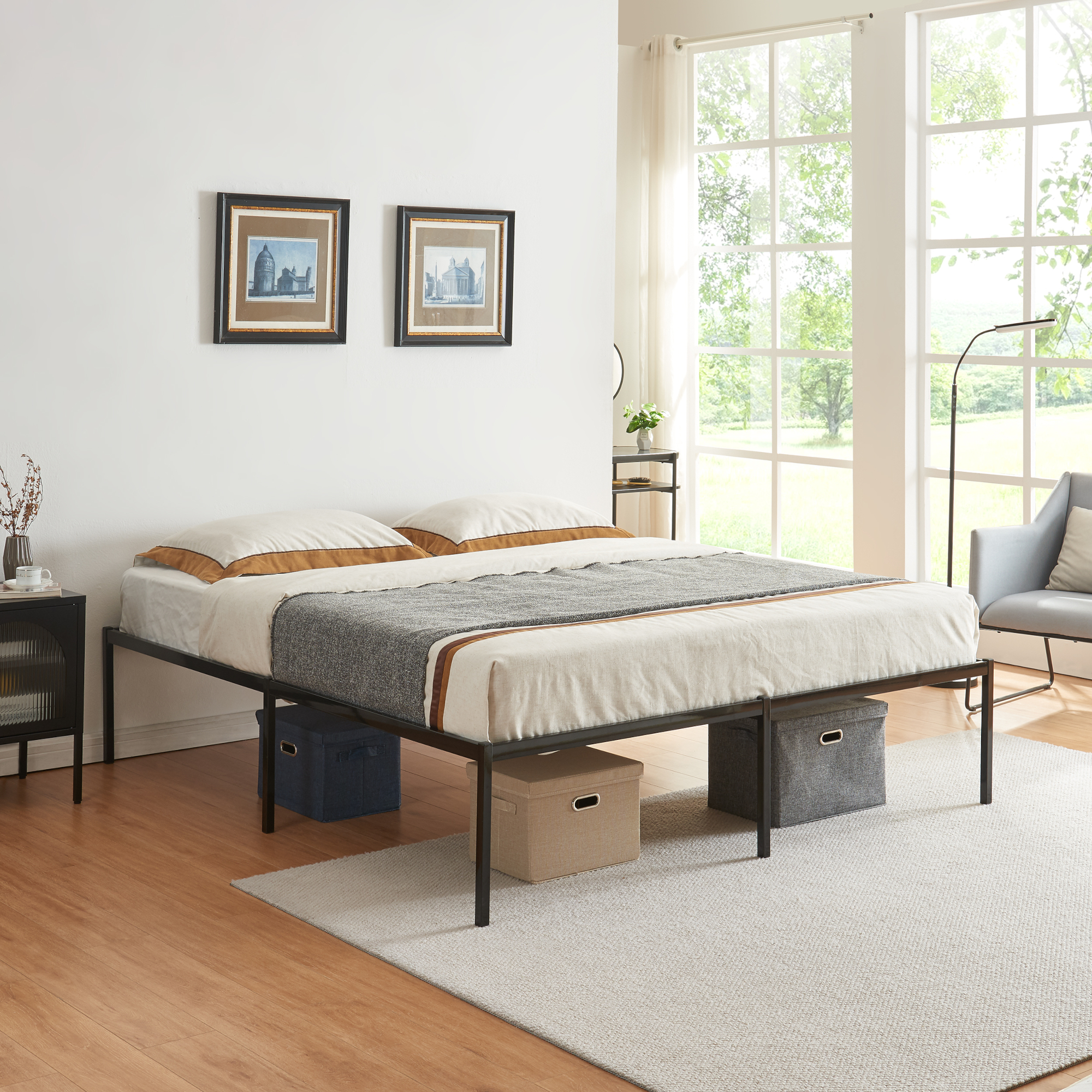 Struttura Letto Matrimoniale Vårdö 160 x 200 cm in Acciaio Nero [en.casa]