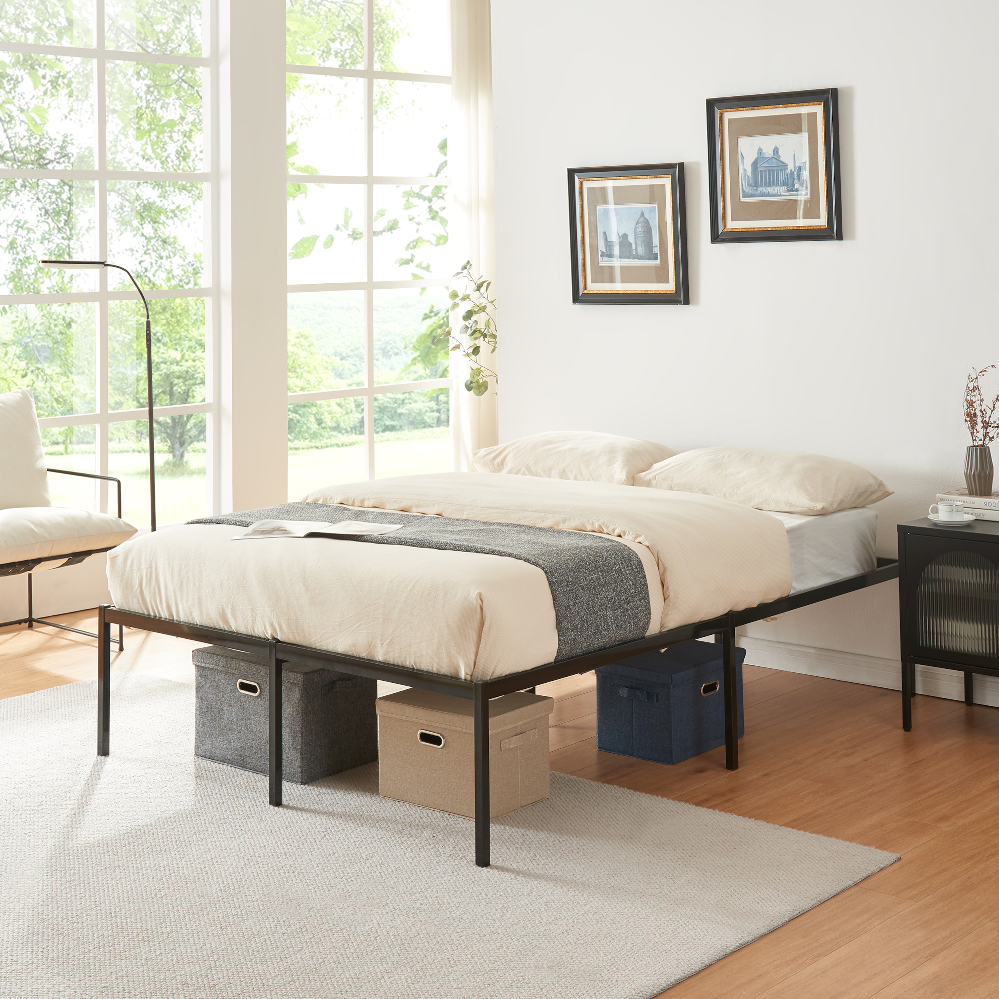 Struttura Letto Francese Vårdö 140 x 200 cm in Acciaio Nero [en.casa]