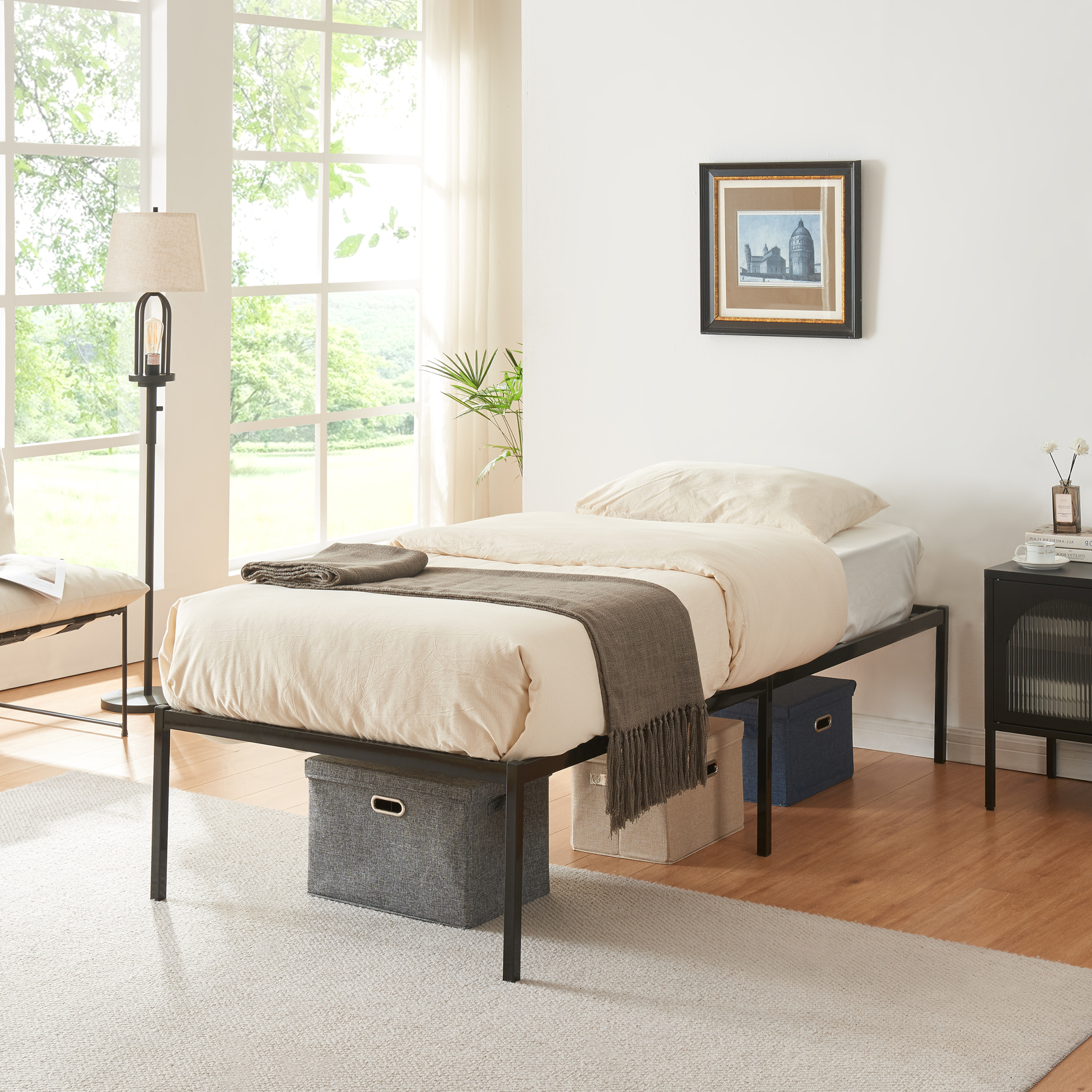 Struttura Letto Singolo Vårdö 90 x 200 cm in Acciaio Nero [en.casa]