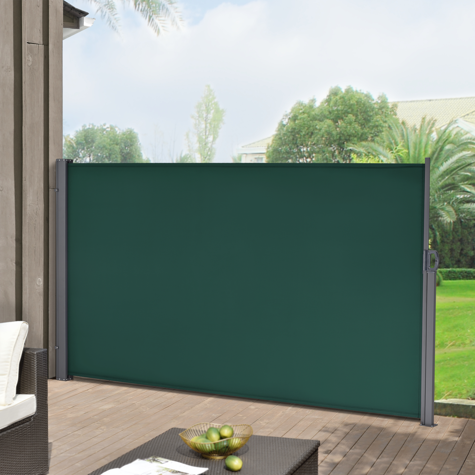 Paravento Estraibile Mulhacén Schermo Solare Verticale Barriera Privacy 160x300 cm Verde Scuro pro.tec