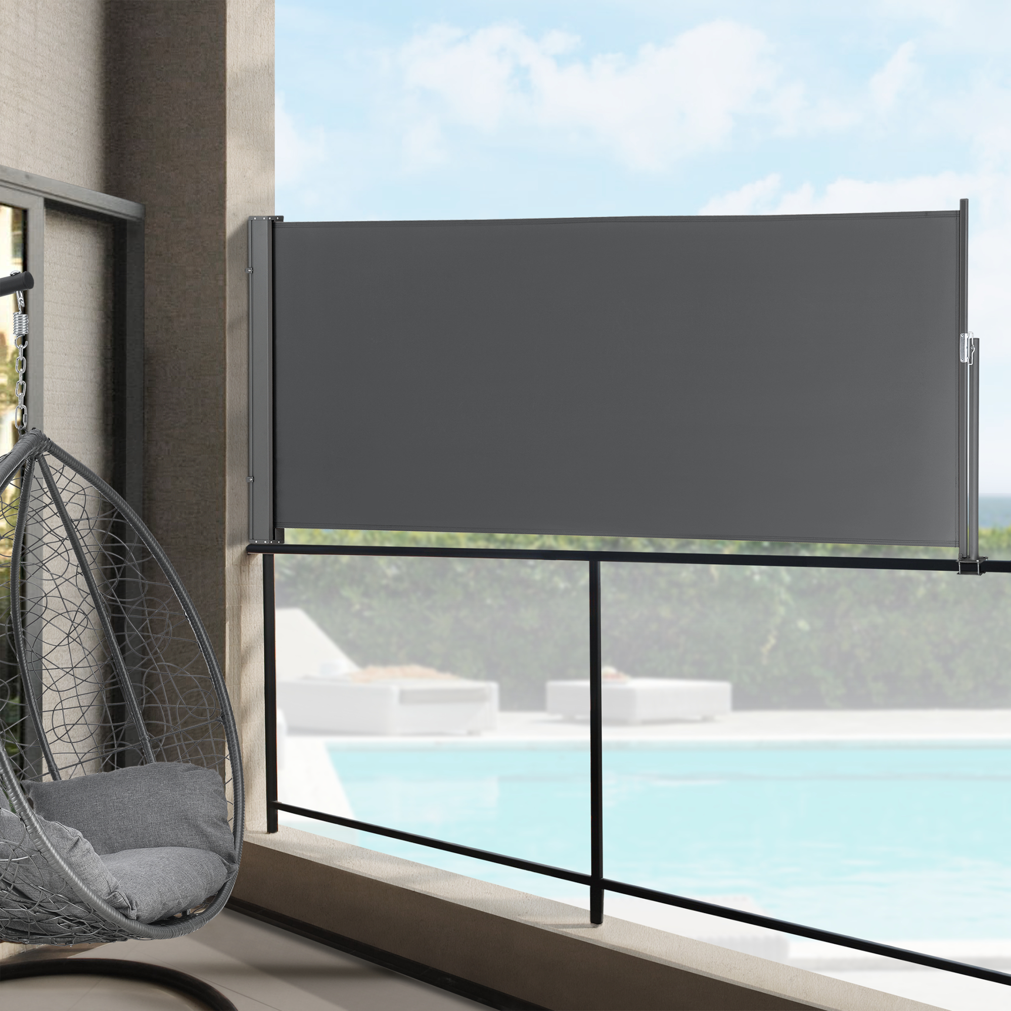 Paravento Estraibile Mulhacén Schermo Solare Verticale per Ringhiera Barriera Privacy 120x300 cm Grigio pro.tec