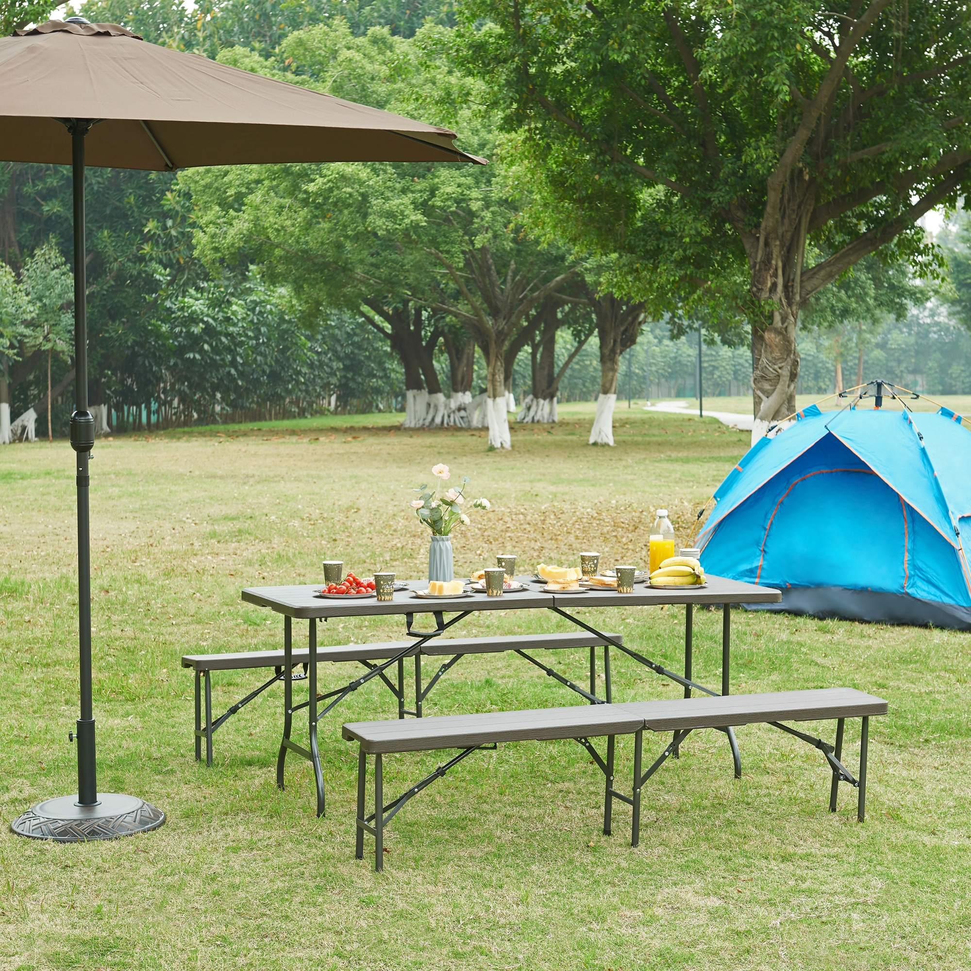 Tavolo da Picnic Lillestrøm Pieghevole 180 x 75 x 72 cm Marrone Effetto Legno pro.tec