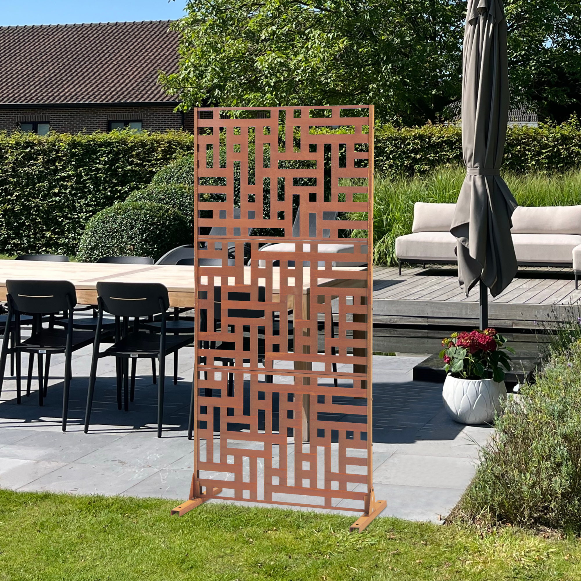 Pannello Divisorio Bernalda Struttura Traforata in Acciaio 180 x 90 cm Marrone Ossidato casa.pro