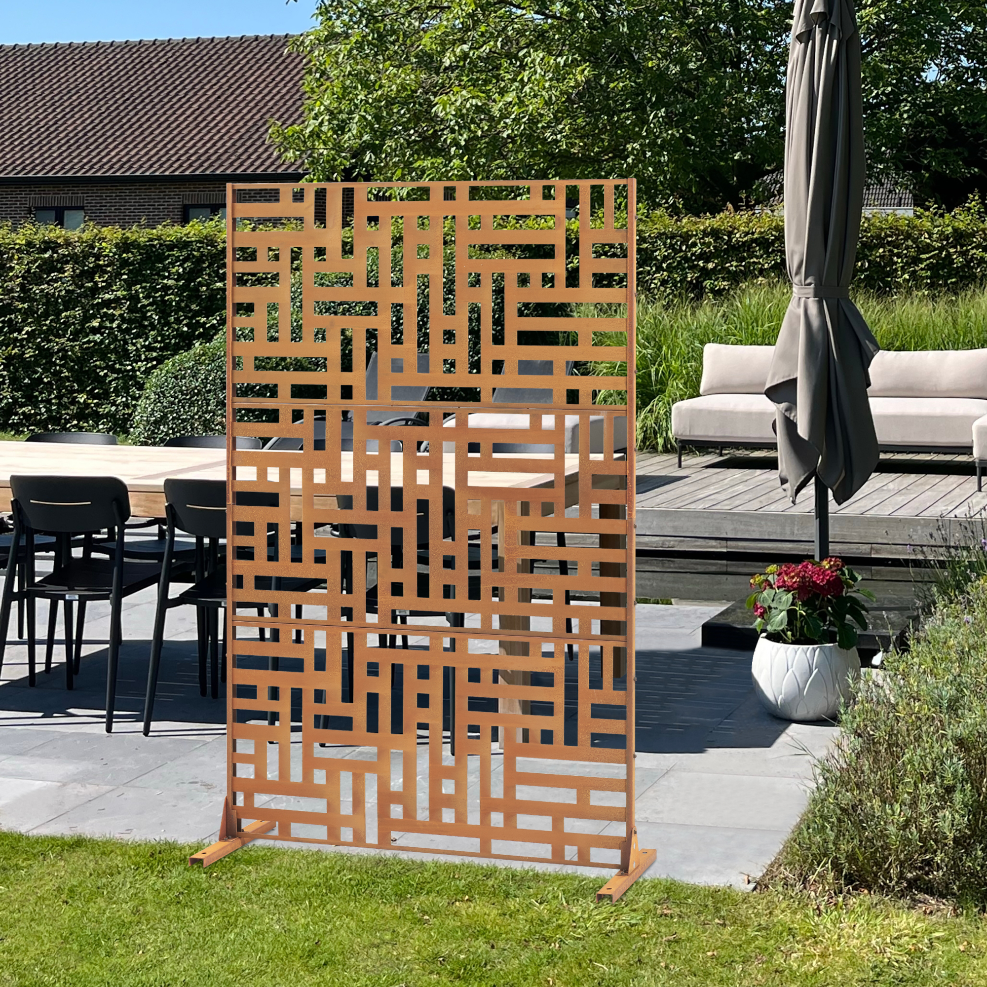 Pannello Divisorio Bernalda Struttura Traforata in Acciaio 180 x 120 cm Marrone Ossidato casa.pro