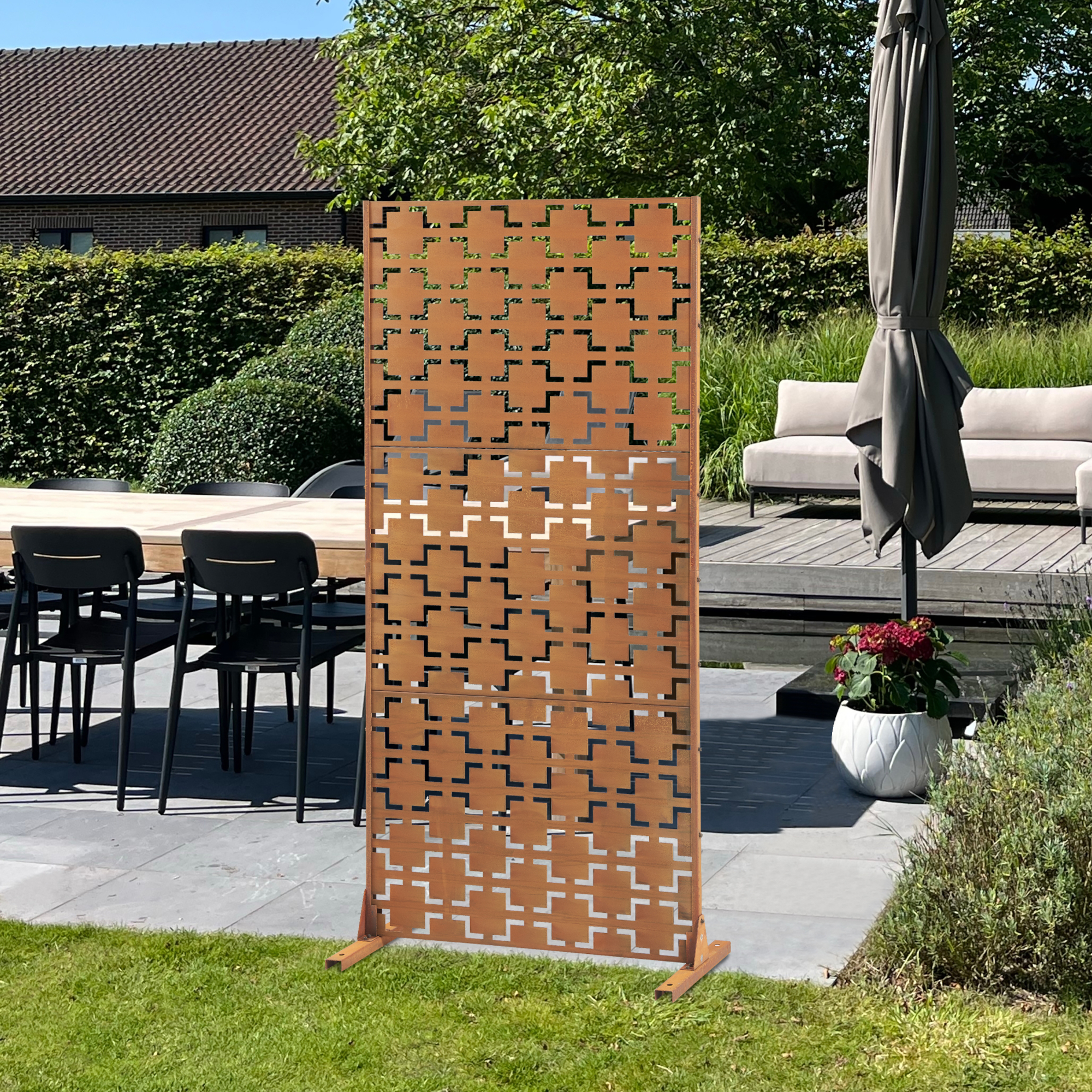 Pannello Divisorio Basciano Struttura Traforata in Acciaio 180 x 90 cm Marrone Ossidato casa.pro