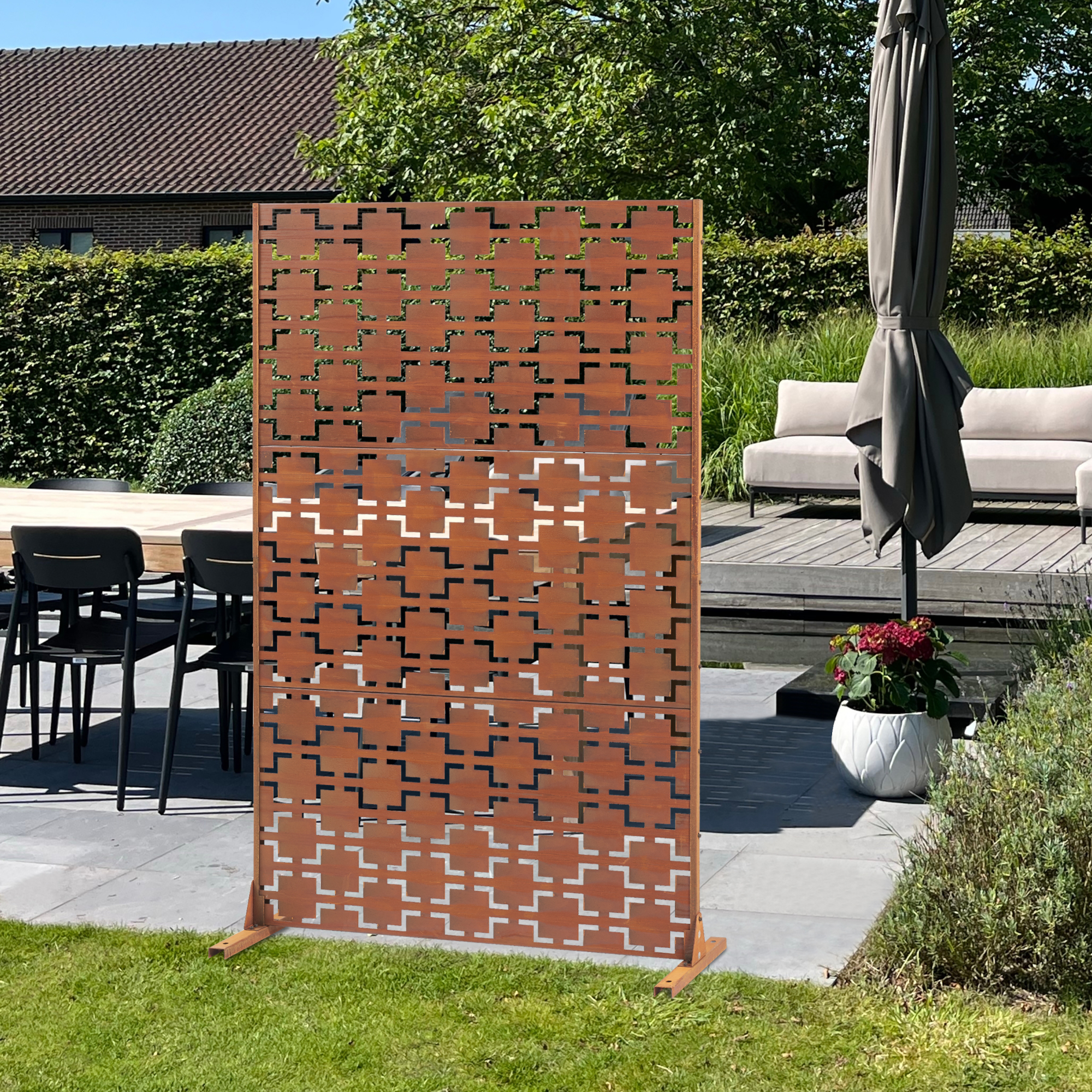 Pannello Divisorio Basciano Struttura Traforata in Acciaio 180 x 120 cm Marrone Ossidato casa.pro