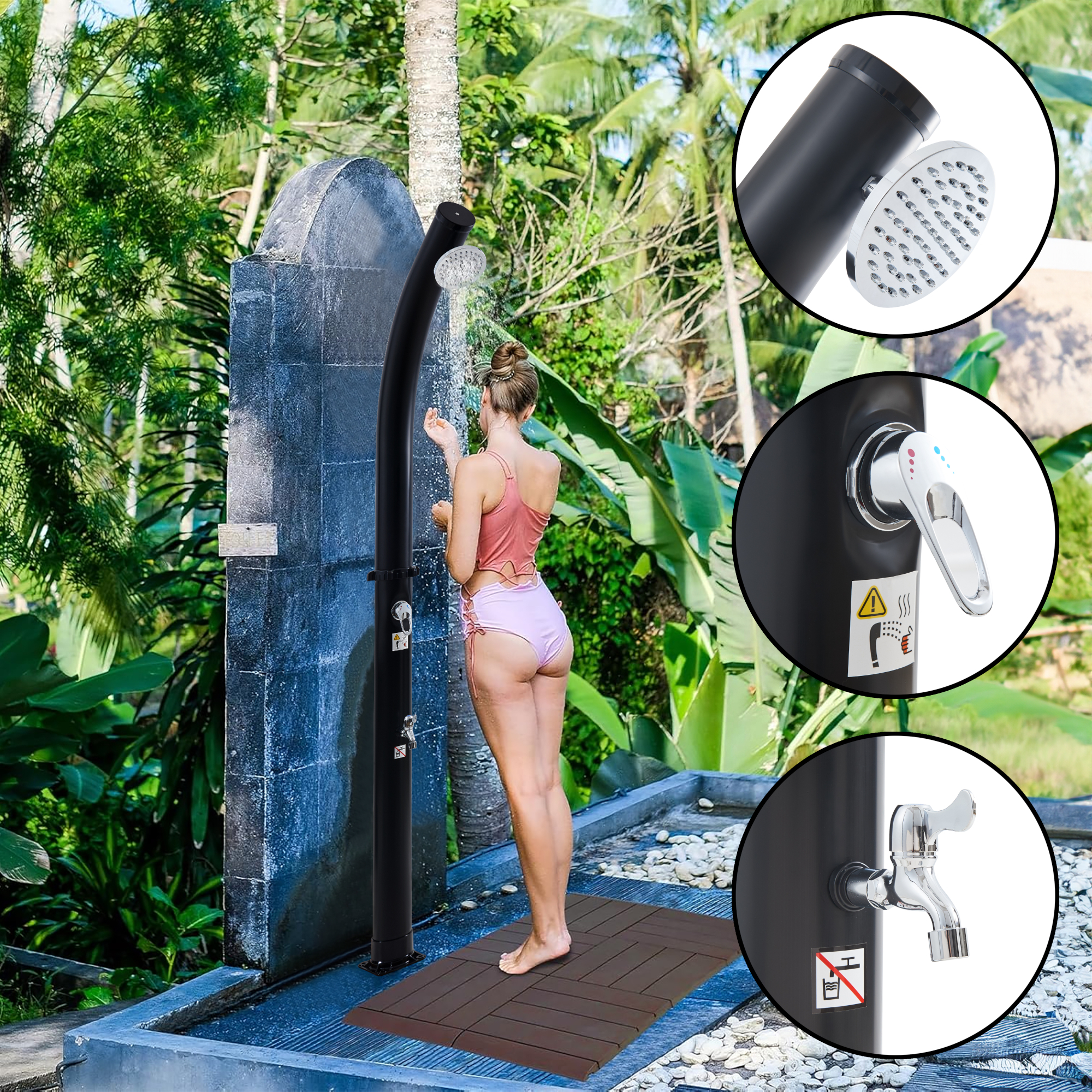 Casa.Pro Doccia Solare Da Esterno 18L Con Soffione Girevole Miscelatore E Rubinetto Lavapiedi Doccia Estiva Per Piscina Campeggio E Giardino 216 Cm Nero-image