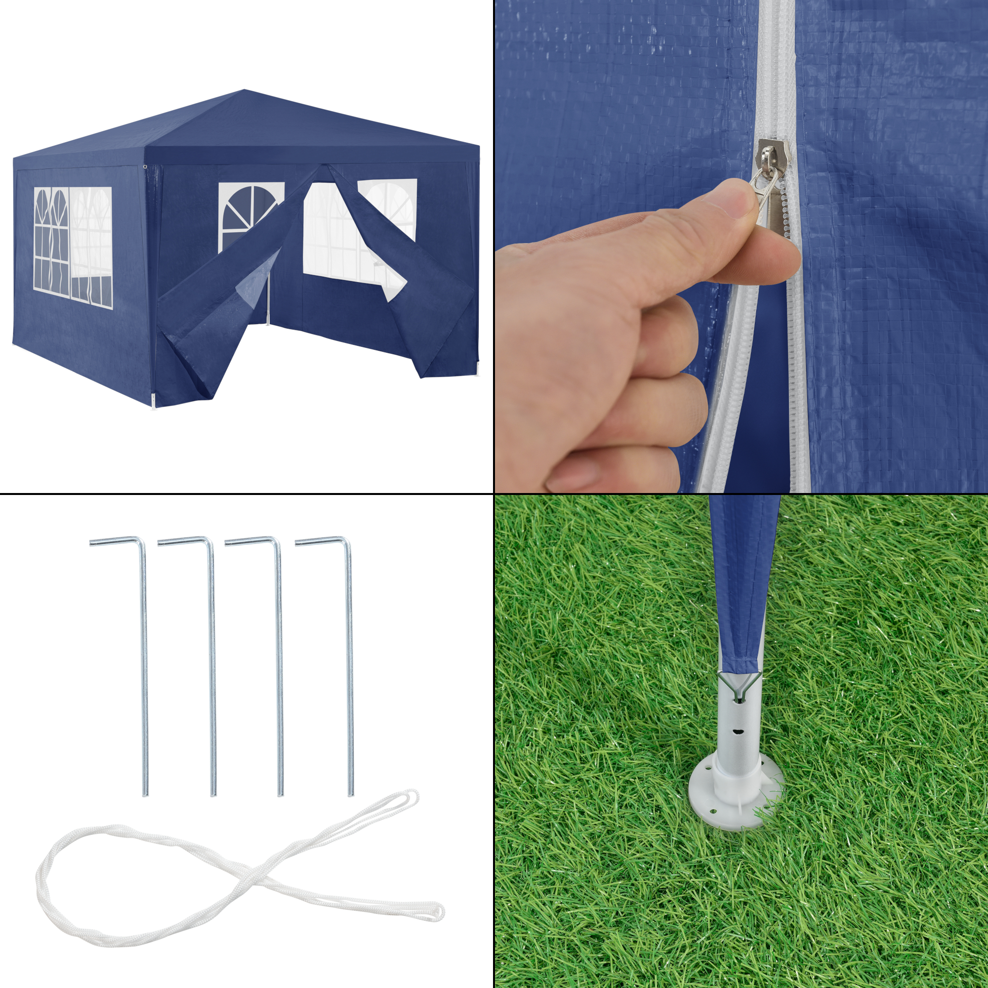 casa.pro /® Gazebo da Giardino 300 x 300 x 255 cm Tenda da Giardino Struttura in Acciaio Pieghevole Impermeabile Bianco
