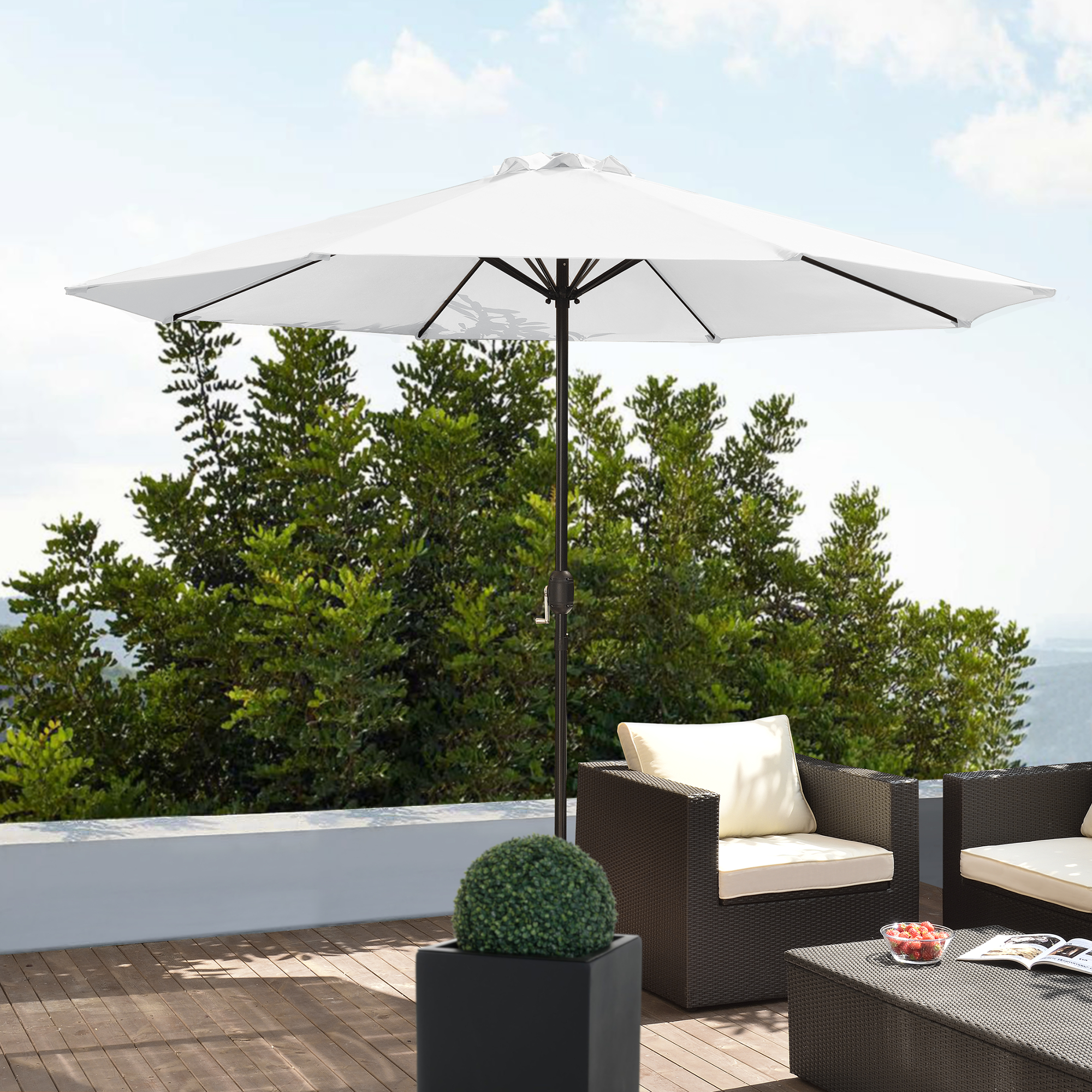 Ombrellone da Giardino Budapest con Palo Centrale e Meccanismo a Manovella 230 x Ø300 cm Bianco casa.pro