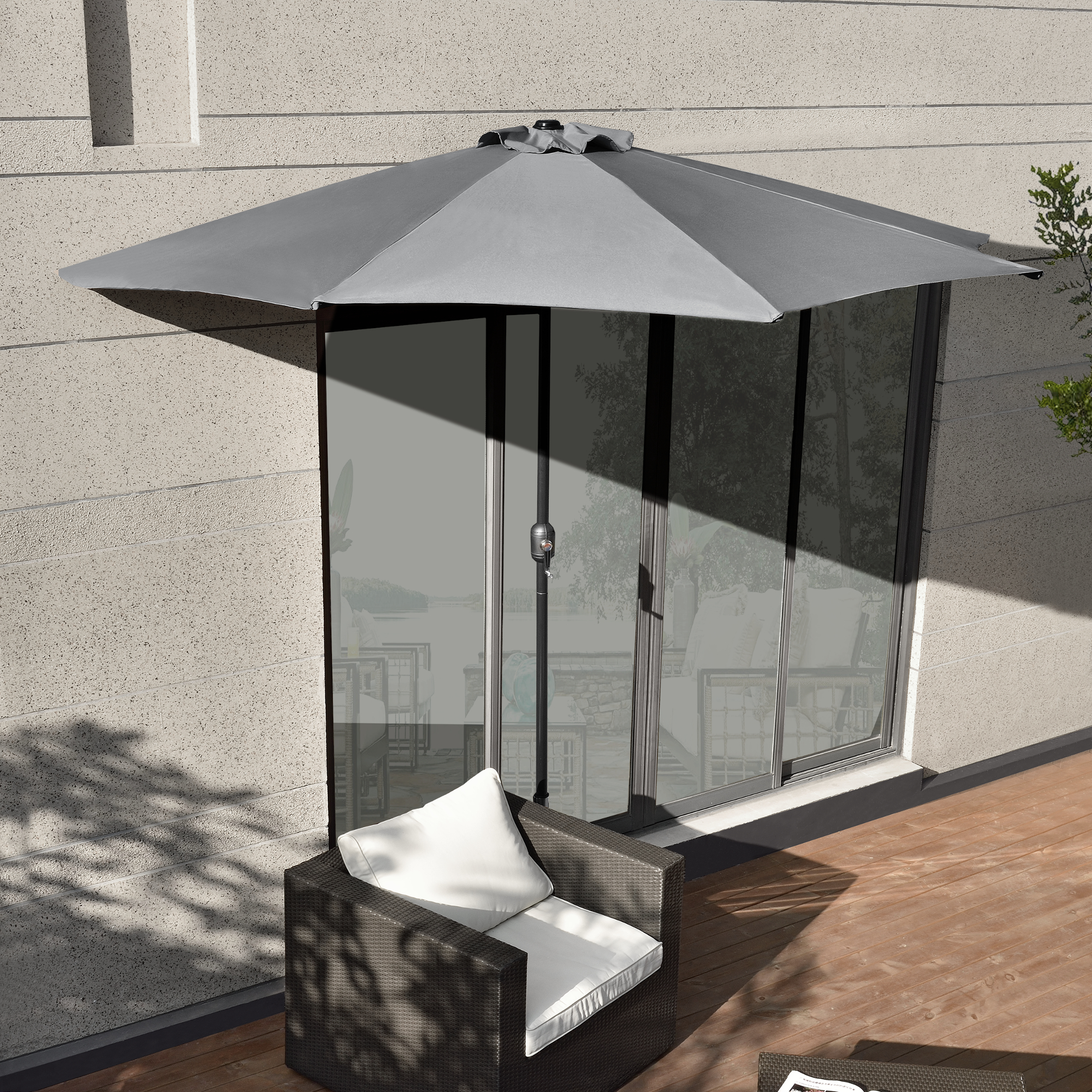 Ombrellone a Semicerchio Eger Parasole a Mezzaluna 300x150 cm Grigio casa.pro