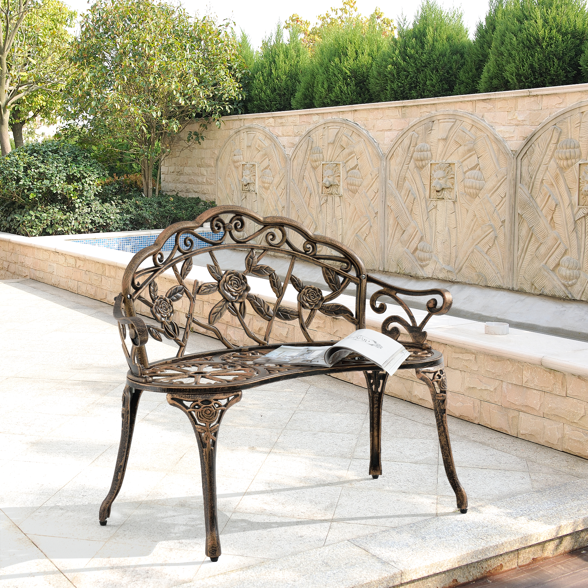 Panca da Giardino Monfalcone Panchina Decorativa con Motivi Floreali - Bronzo casa.pro