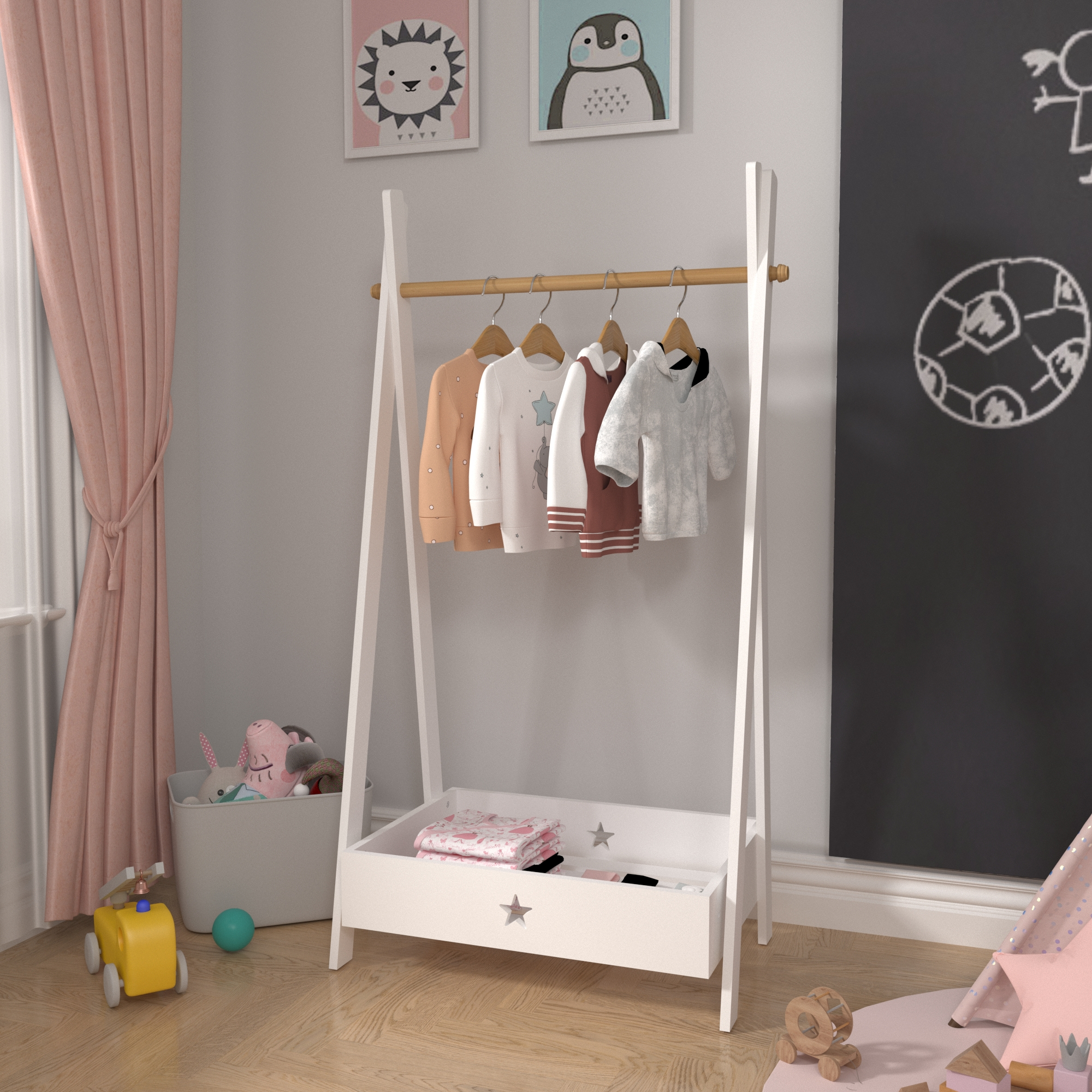 Stand Appendiabiti 'Laxe' per Cameretta a Misura di Bimbi - Bianco/Naturale [en.casa]