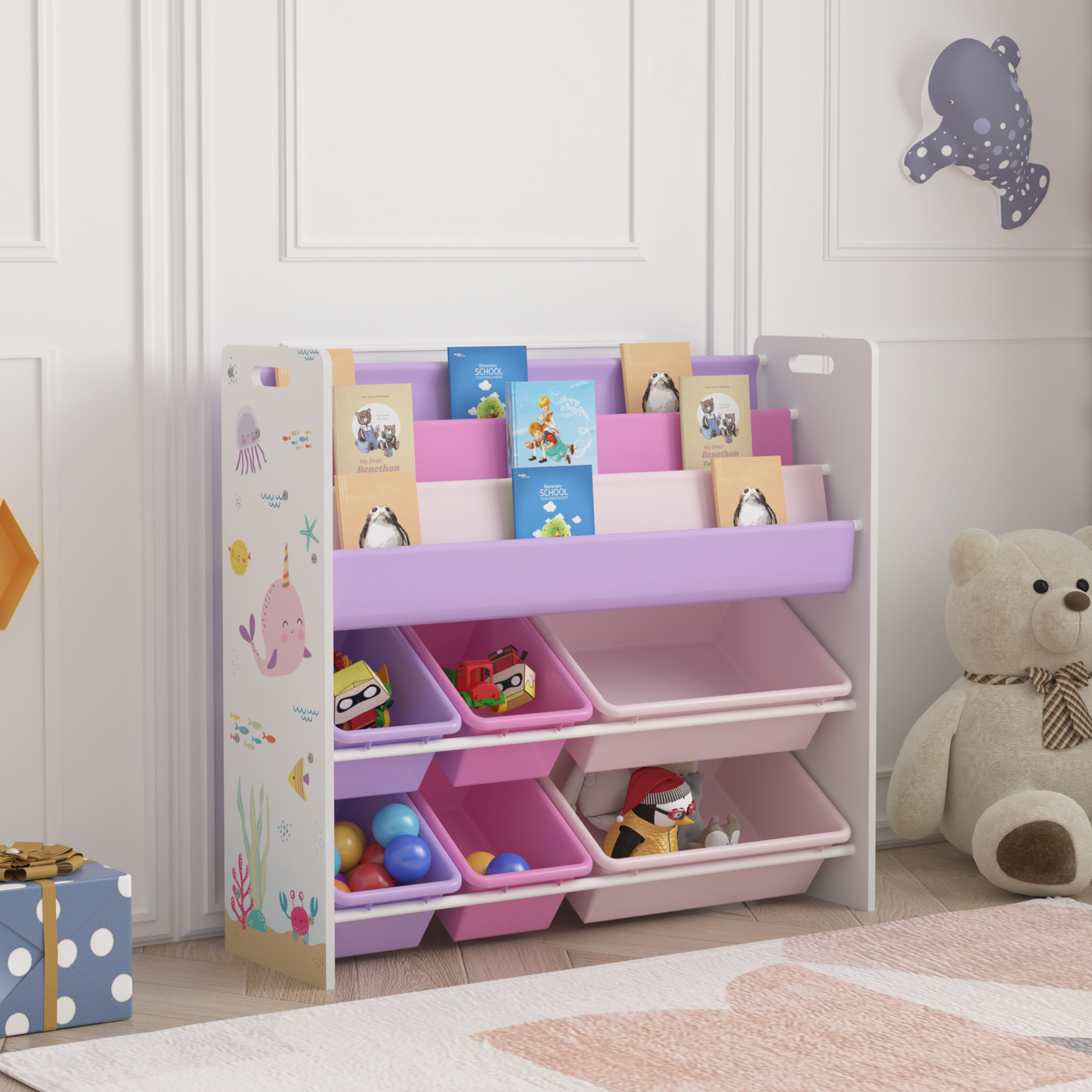 Scaffale per Cameretta Rødøy Mobile Porta Giochi 78x86x27 cm Decorazione Oceano [en.casa]