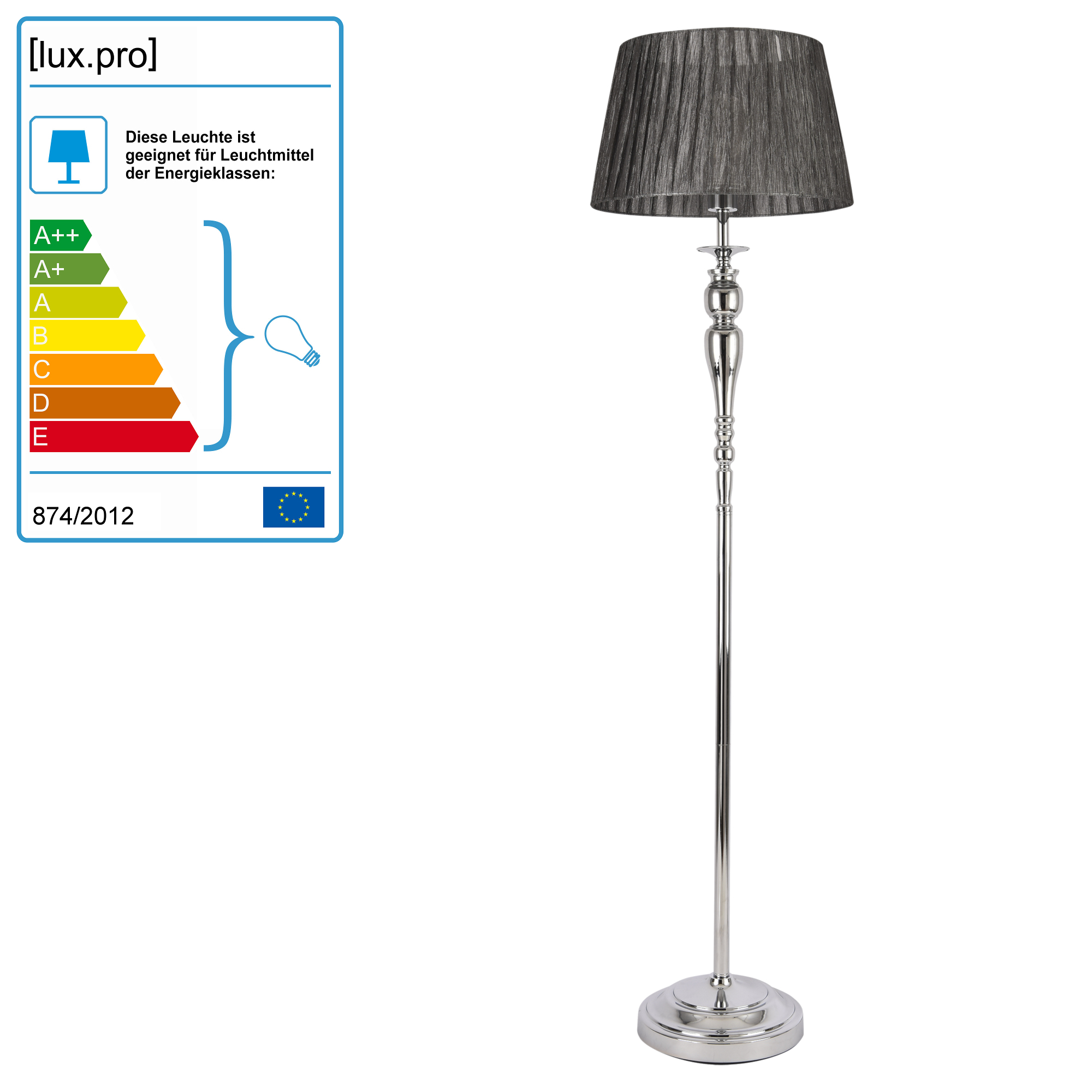 lux.pro Stehlampe Standleuchte Lampe Metall Chrom ® Stehleuchte H:170cm