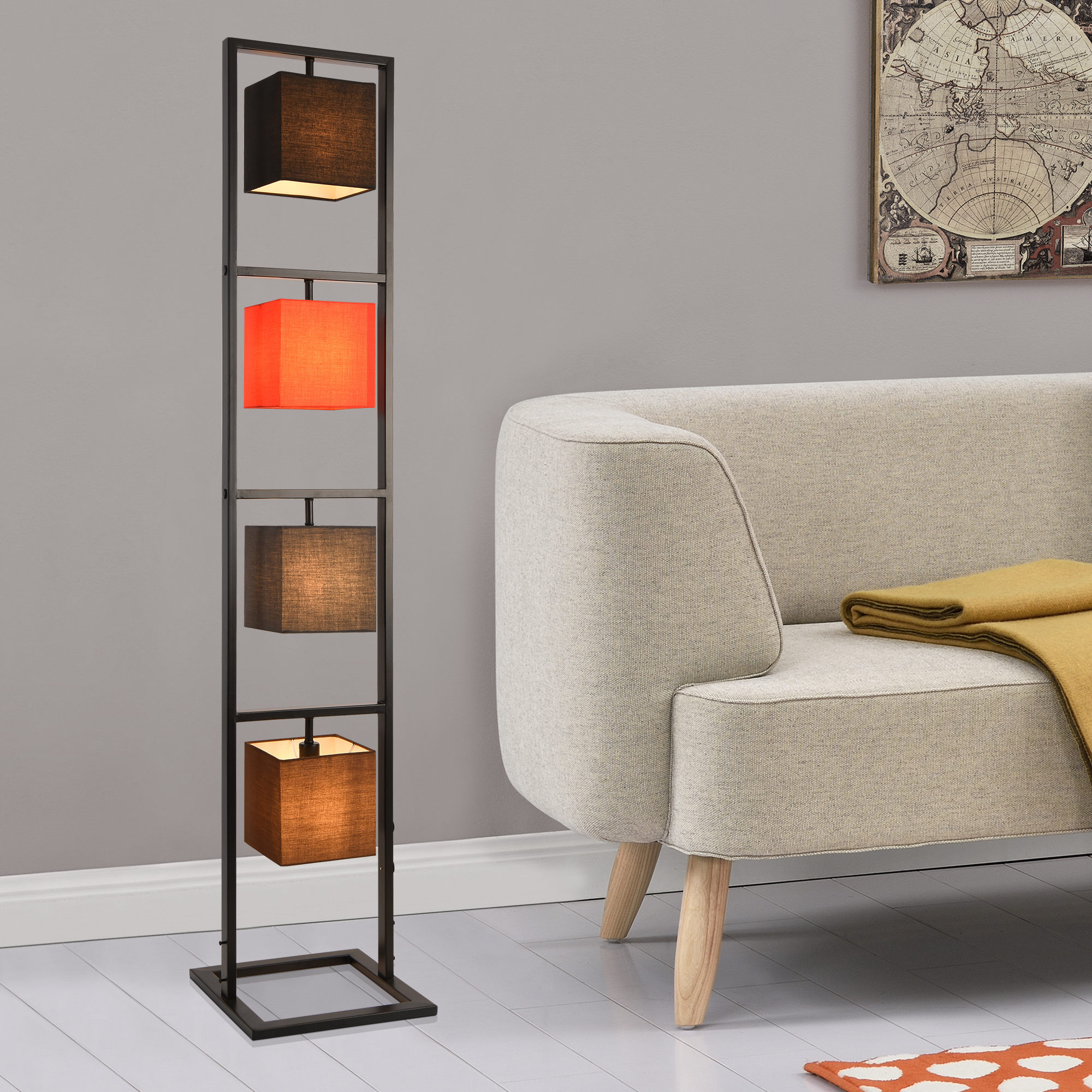 Image of Lampada da Terra con 4 Paralumi Cubici Multicolore Piantana Decorativa lux.pro
