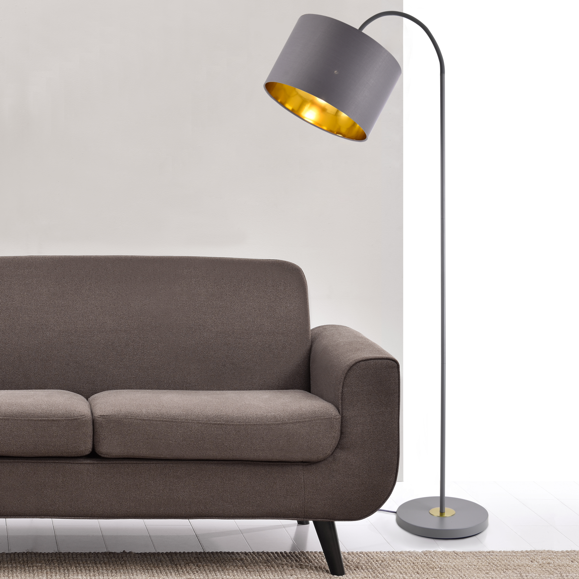 Image of Lampada da Terra Alta 173 cm Lampada a Stelo Curvo con Paralume Orientabile - Piantana con Abat-jour Cilindrico in
