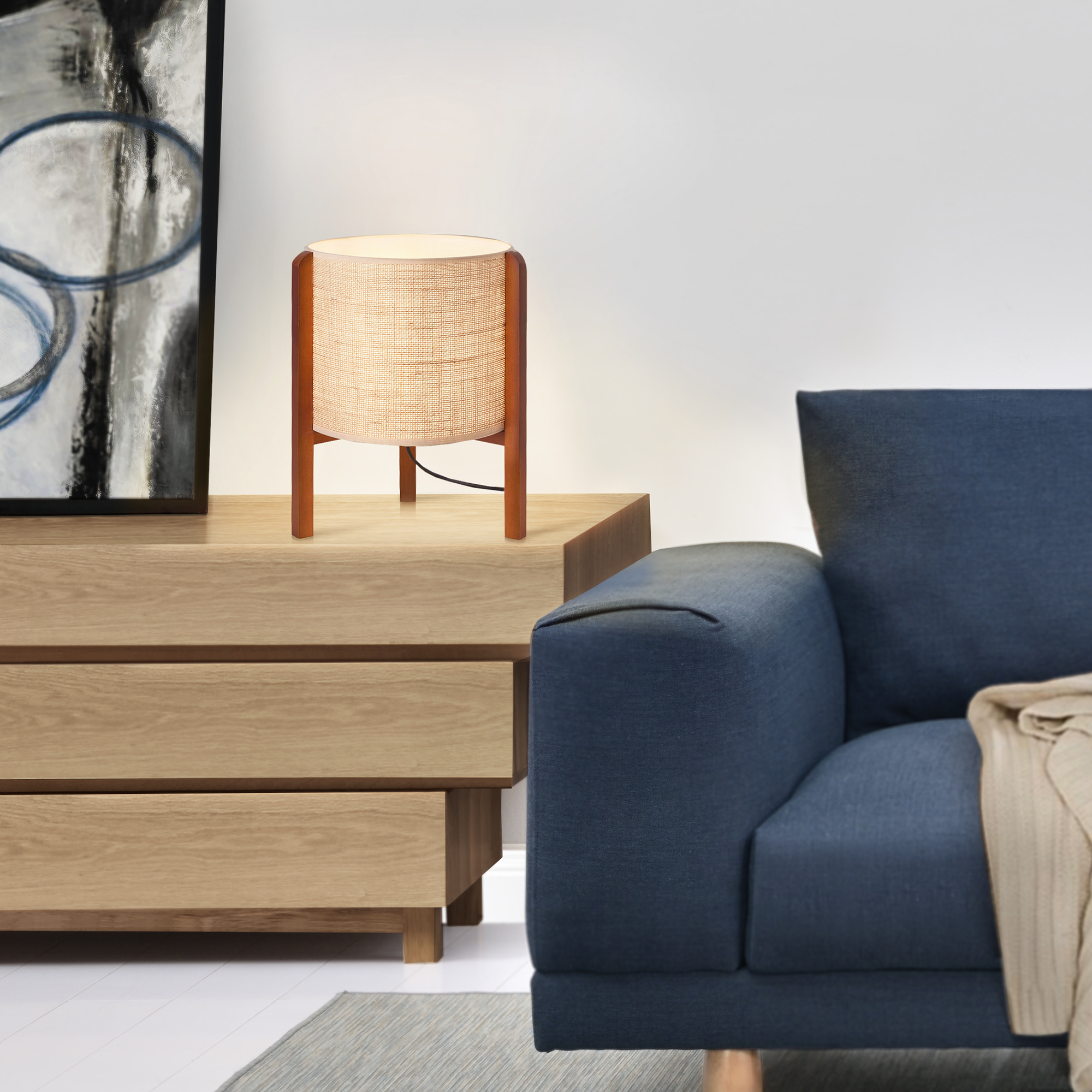 Image of Lampada da Comodino Solihull con Paralume Cilindrico - lux.pro